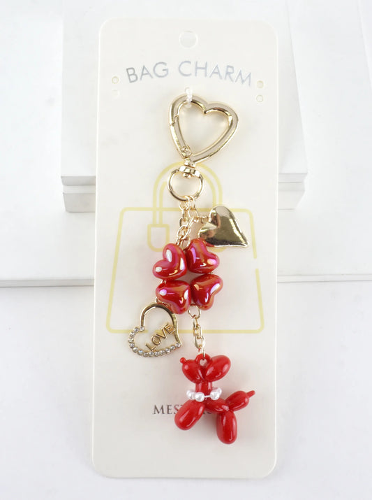 Red HeartS Balloon Dog Bag Charm Dangle Keychain