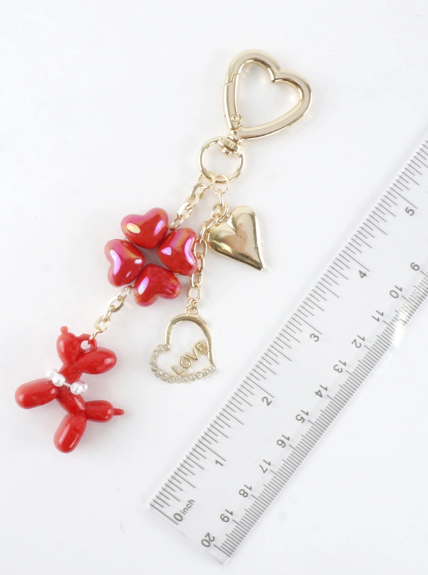 Red HeartS Balloon Dog Bag Charm Dangle Keychain