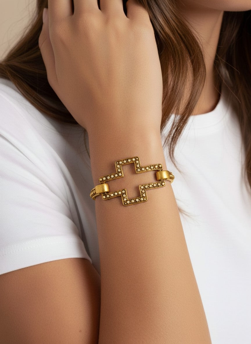 Religious Oxidized Cross Cuff Bangle Bracelet