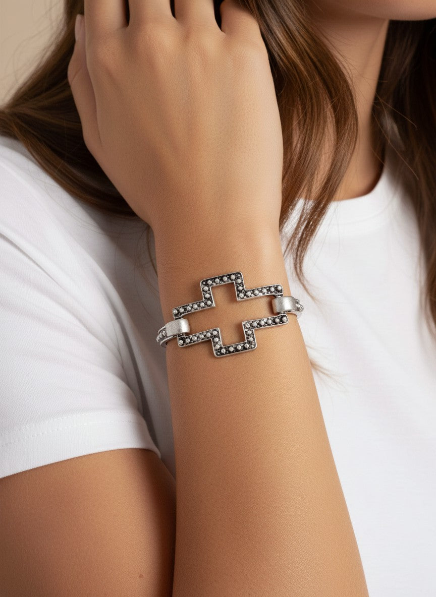 Religious Oxidized Cross Cuff Bangle Bracelet