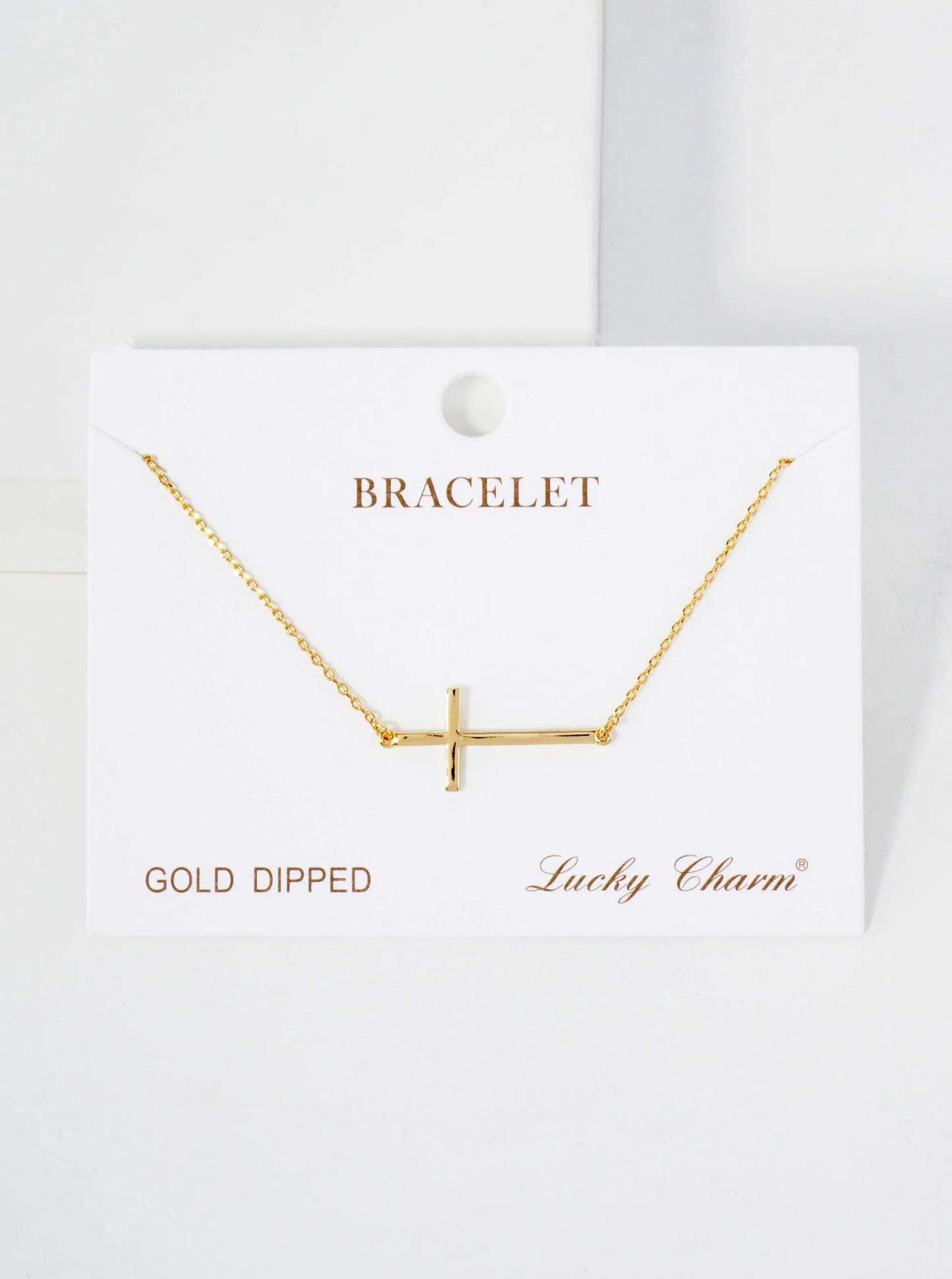 Religious-Theme 1-inch Polished Brass Sideways Cross Accents 18K-Gold-Dipped Chain Bracelet