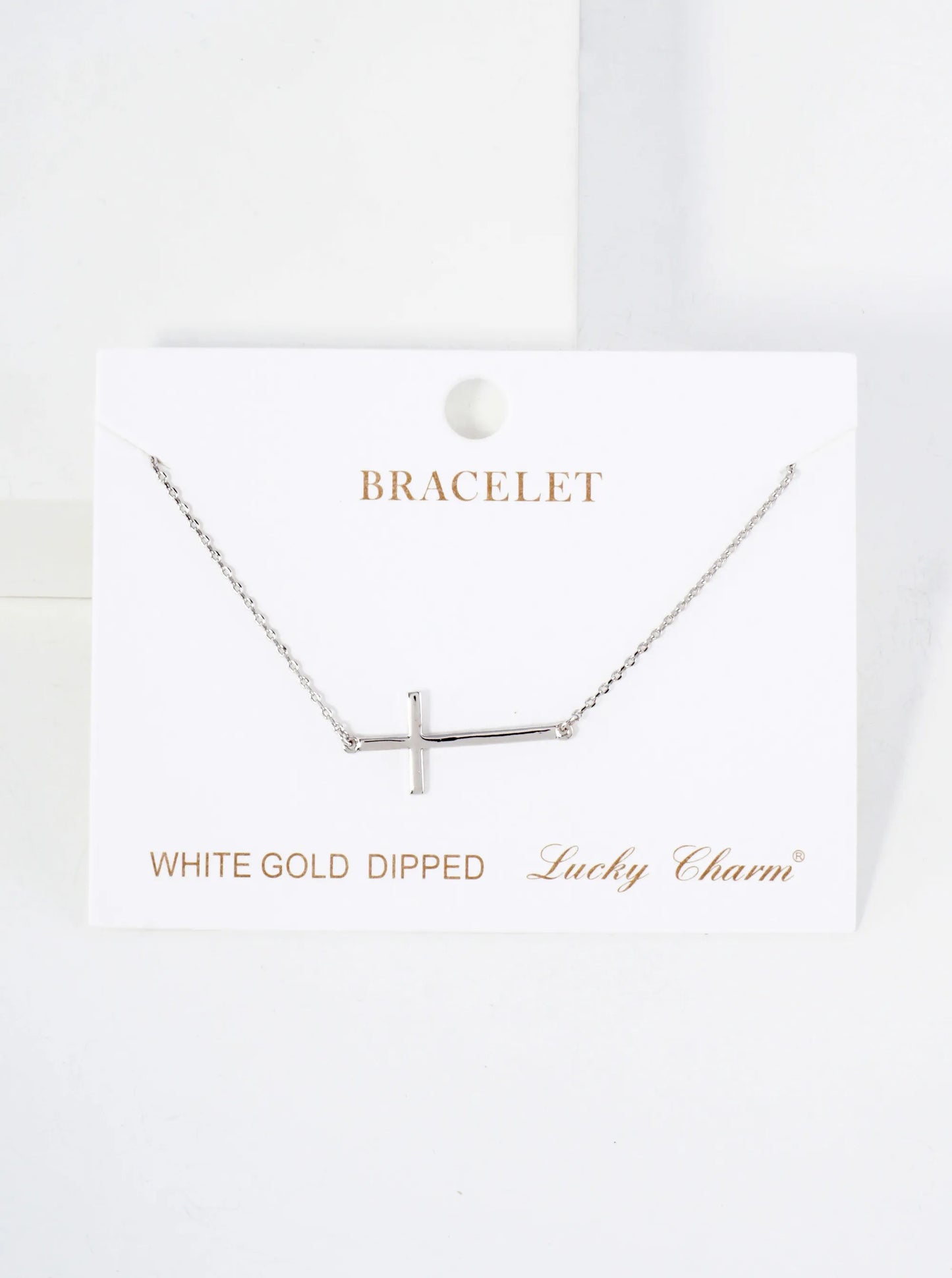 Religious-Theme 1-inch Polished Brass Sideways Cross Accents 18K-Gold-Dipped Chain Bracelet