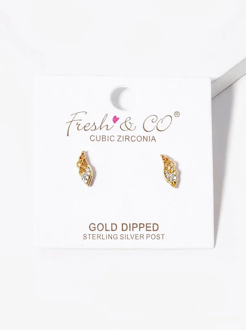 Religious-Theme 18K-Gold-Dipped CZ-Pave Angel Wings Stud Earrings