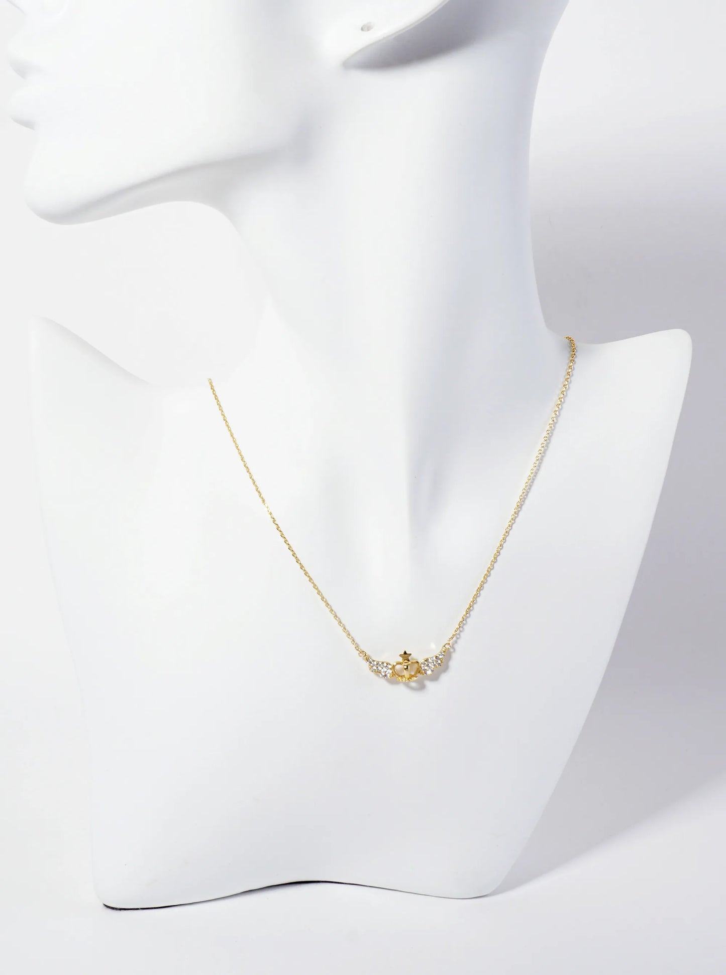 Religious-Theme 18K-Gold-Dipped Papal-Tiara With Angel-Wings Crown Pendant Necklace