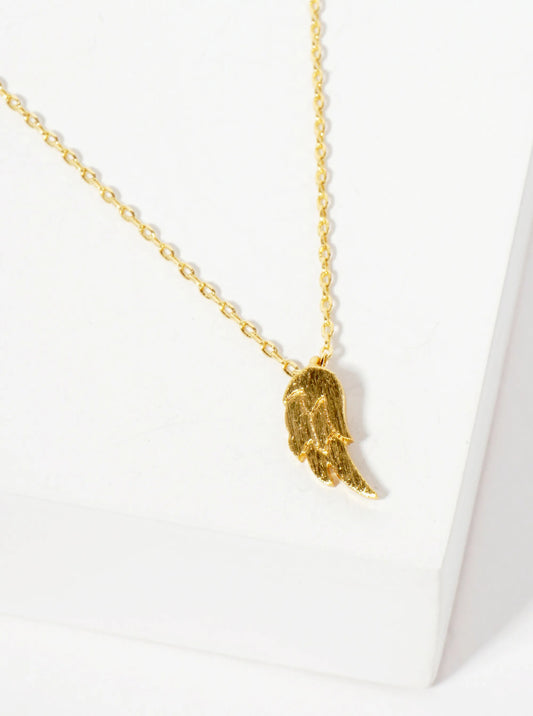Religious-Theme 18K-Gold-Dipped Textured Angel Wing Pendant Necklace