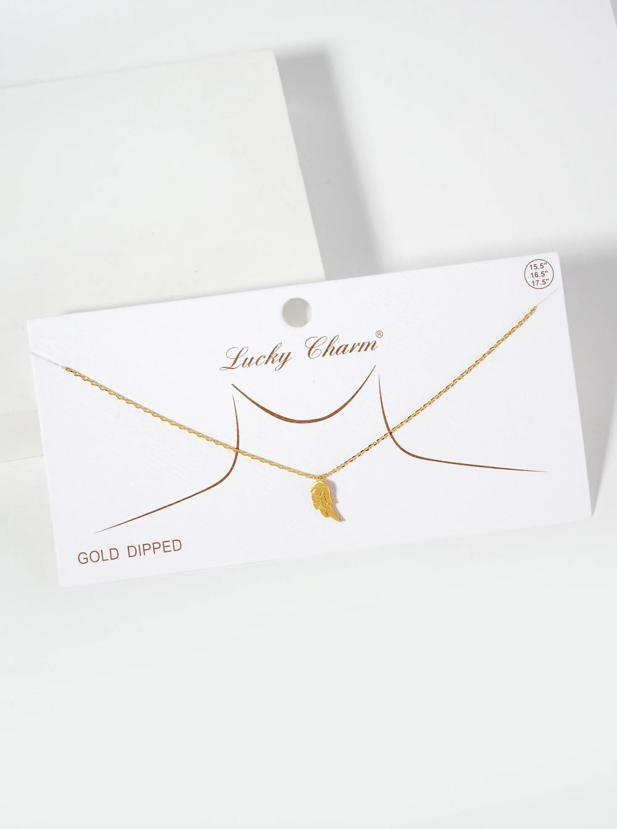 Religious-Theme 18K-Gold-Dipped Textured Angel Wing Pendant Necklace