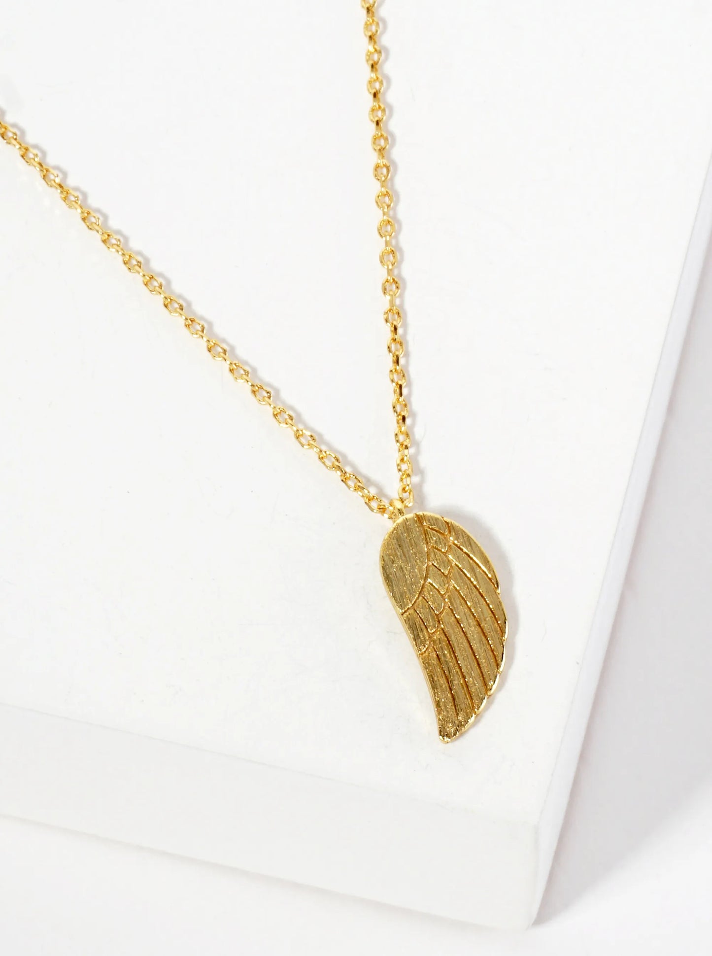 Religious-Theme 18K-Gold-Dipped Textured Angel Wing Pendant Necklace
