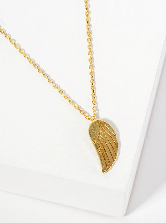 Religious-Theme 18K-Gold-Dipped Textured Angel Wing Pendant Necklace
