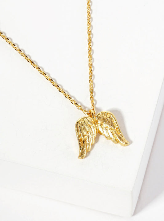 Religious-Theme 18K-Gold-Dipped Textured Angel Wings Pendant Necklace