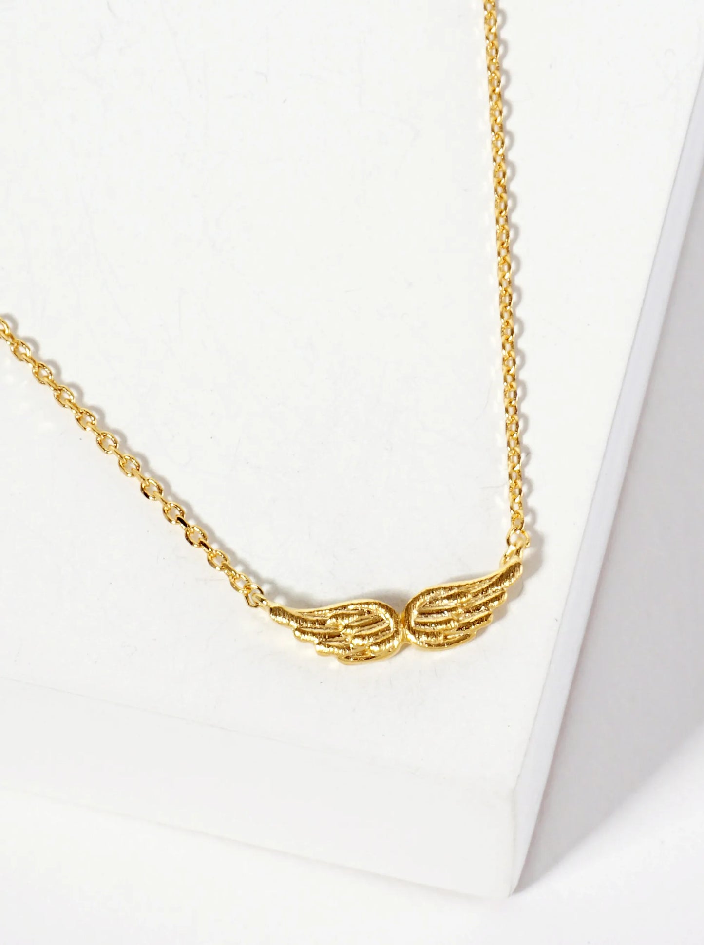 Religious-Theme 18K-Gold-Dipped Textured Angel Wings Pendant Necklace