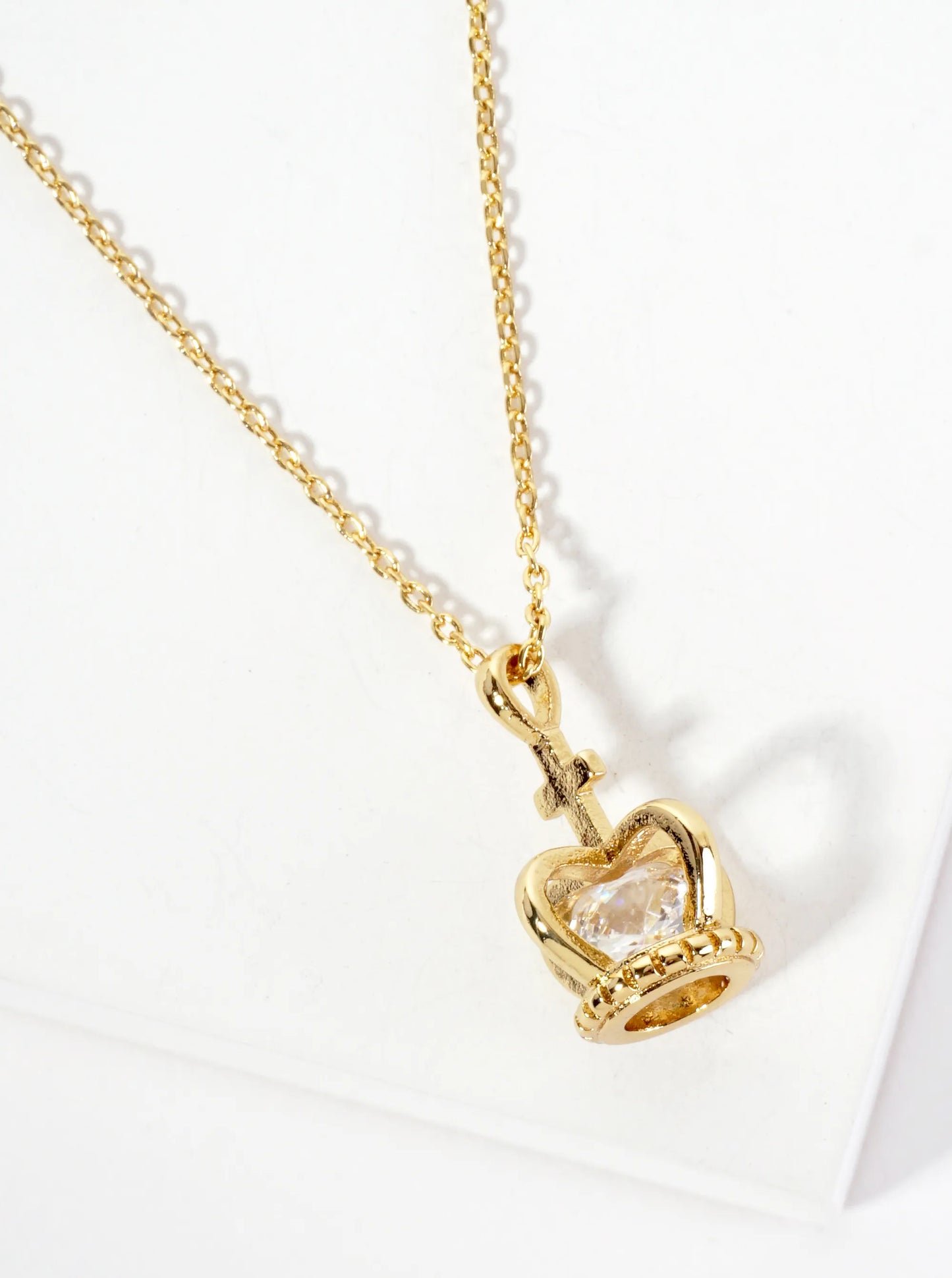 Religious-Theme CZ 18K-Gold-Dipped Papal-Tiara Crown Pendant Necklace