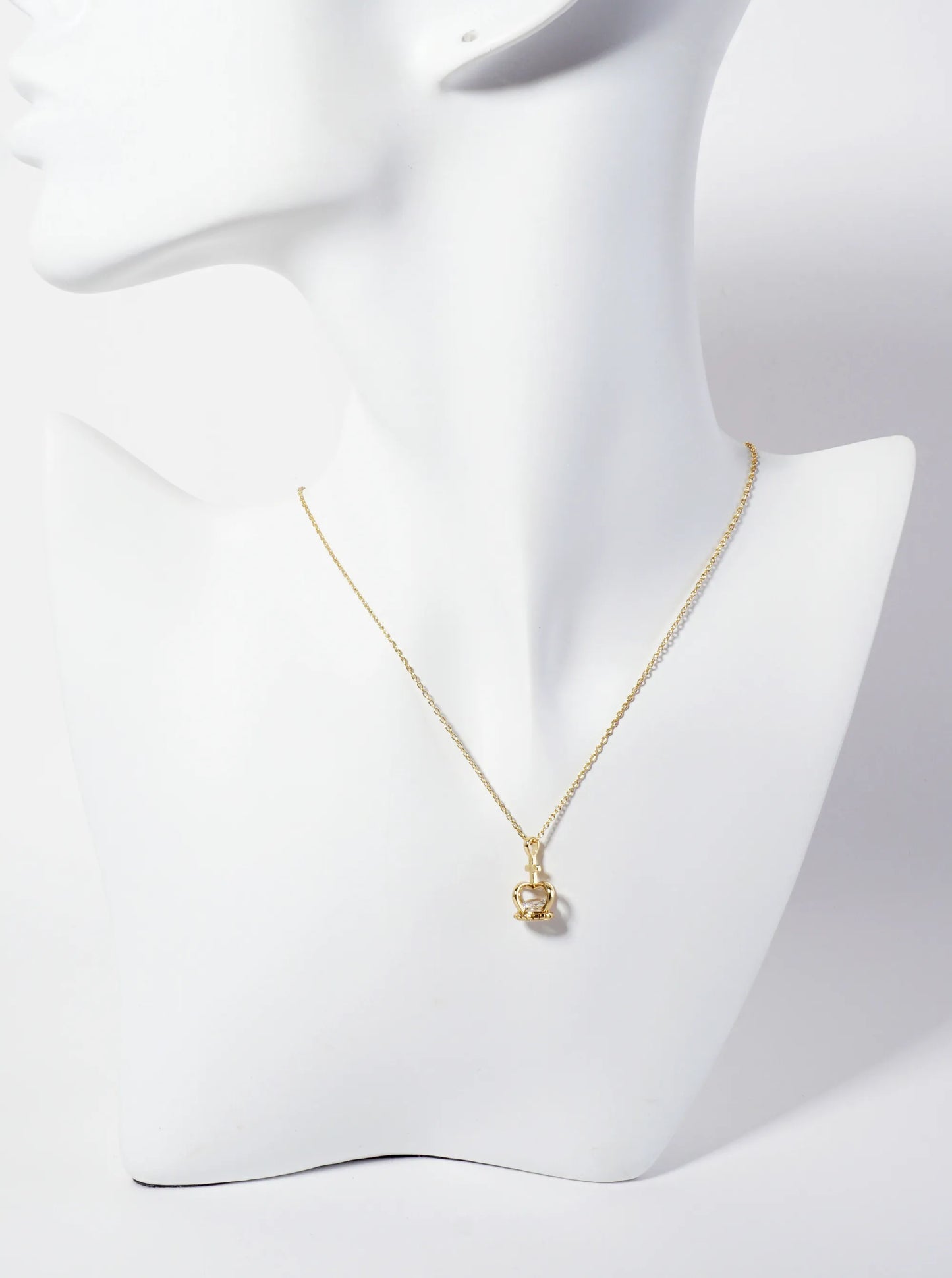 Religious-Theme CZ 18K-Gold-Dipped Papal-Tiara Crown Pendant Necklace