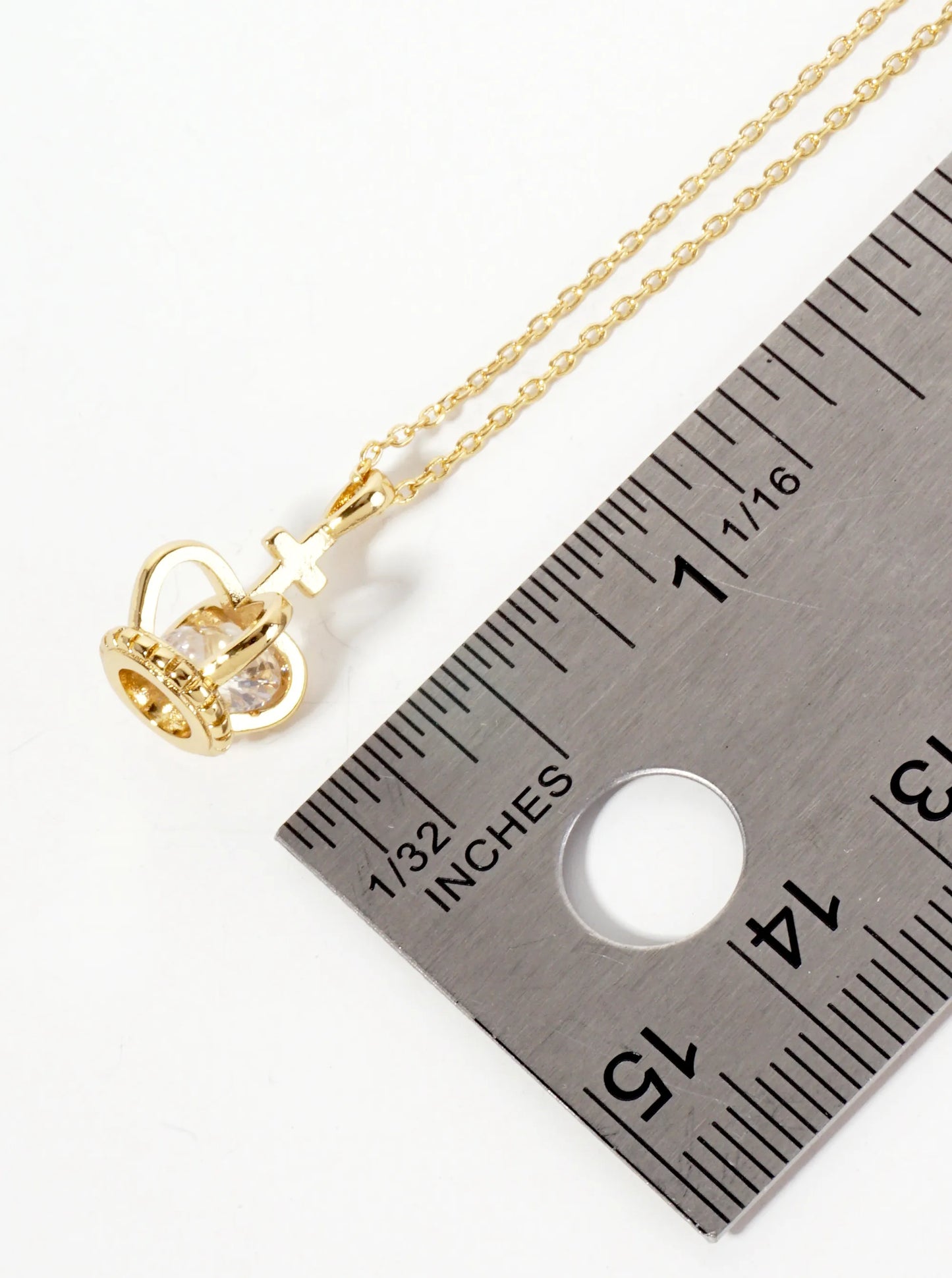 Religious-Theme CZ 18K-Gold-Dipped Papal-Tiara Crown Pendant Necklace