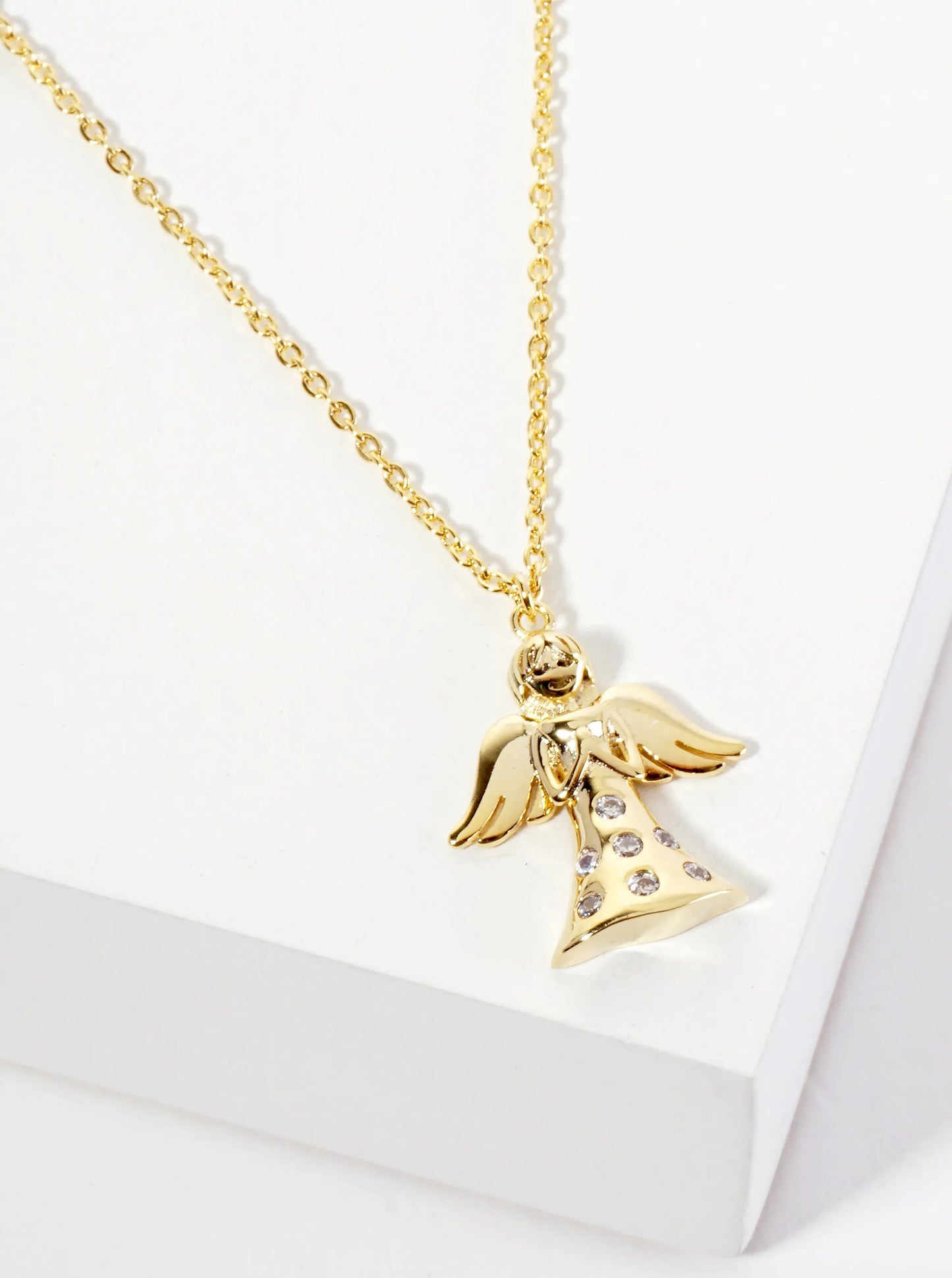 Religious-Theme CZ 18K-Gold-Dipped Praying Angel Pendant Necklace