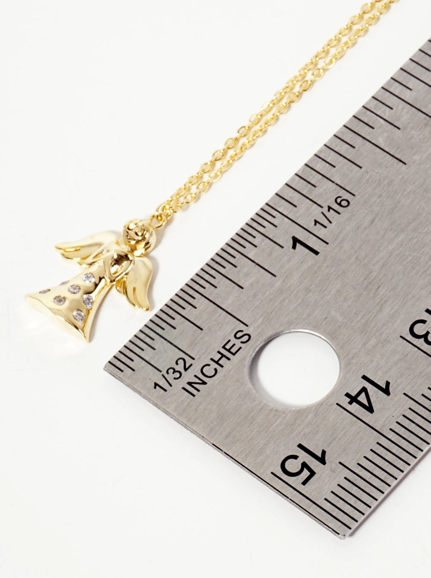 Religious-Theme CZ 18K-Gold-Dipped Praying Angel Pendant Necklace