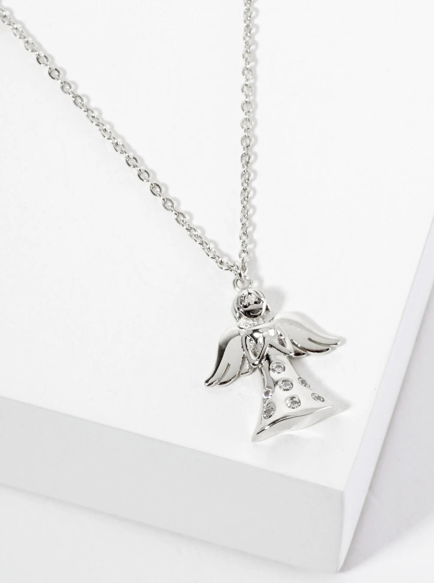 Religious-Theme CZ 18K-Gold-Dipped Praying Angel Pendant Necklace