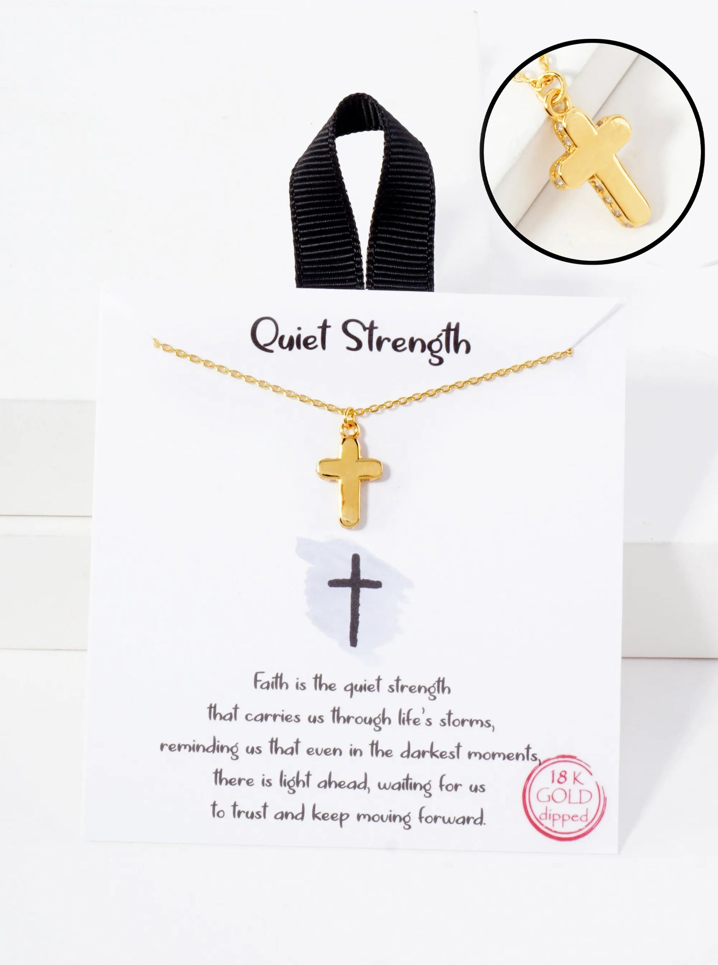 Religious-Theme Cross CZ-Stones Set-on-the-Sides Pendant Hypoallergenic 18K-Gold-Dipped Necklace