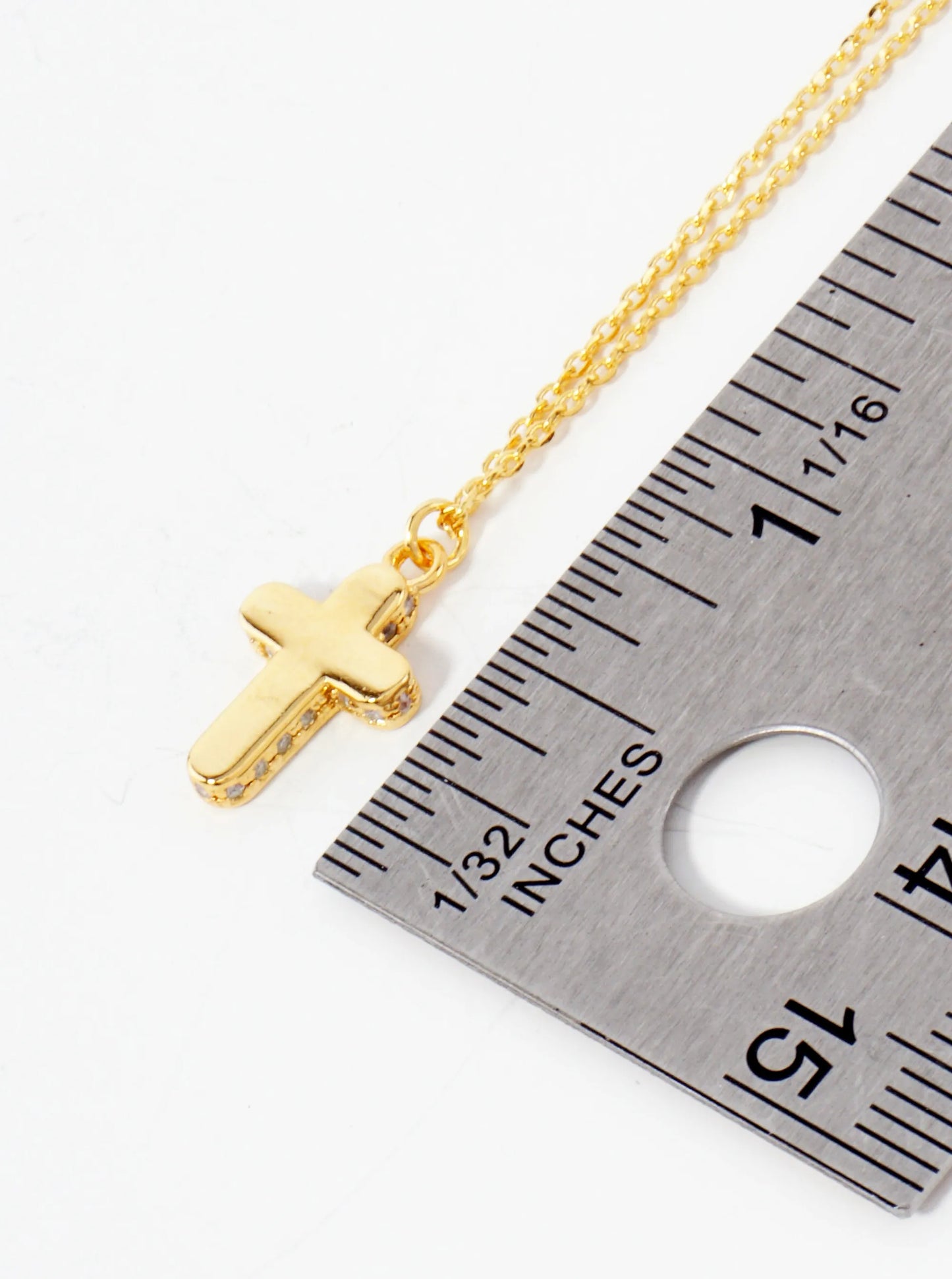 Religious-Theme Cross CZ-Stones Set-on-the-Sides Pendant Hypoallergenic 18K-Gold-Dipped Necklace