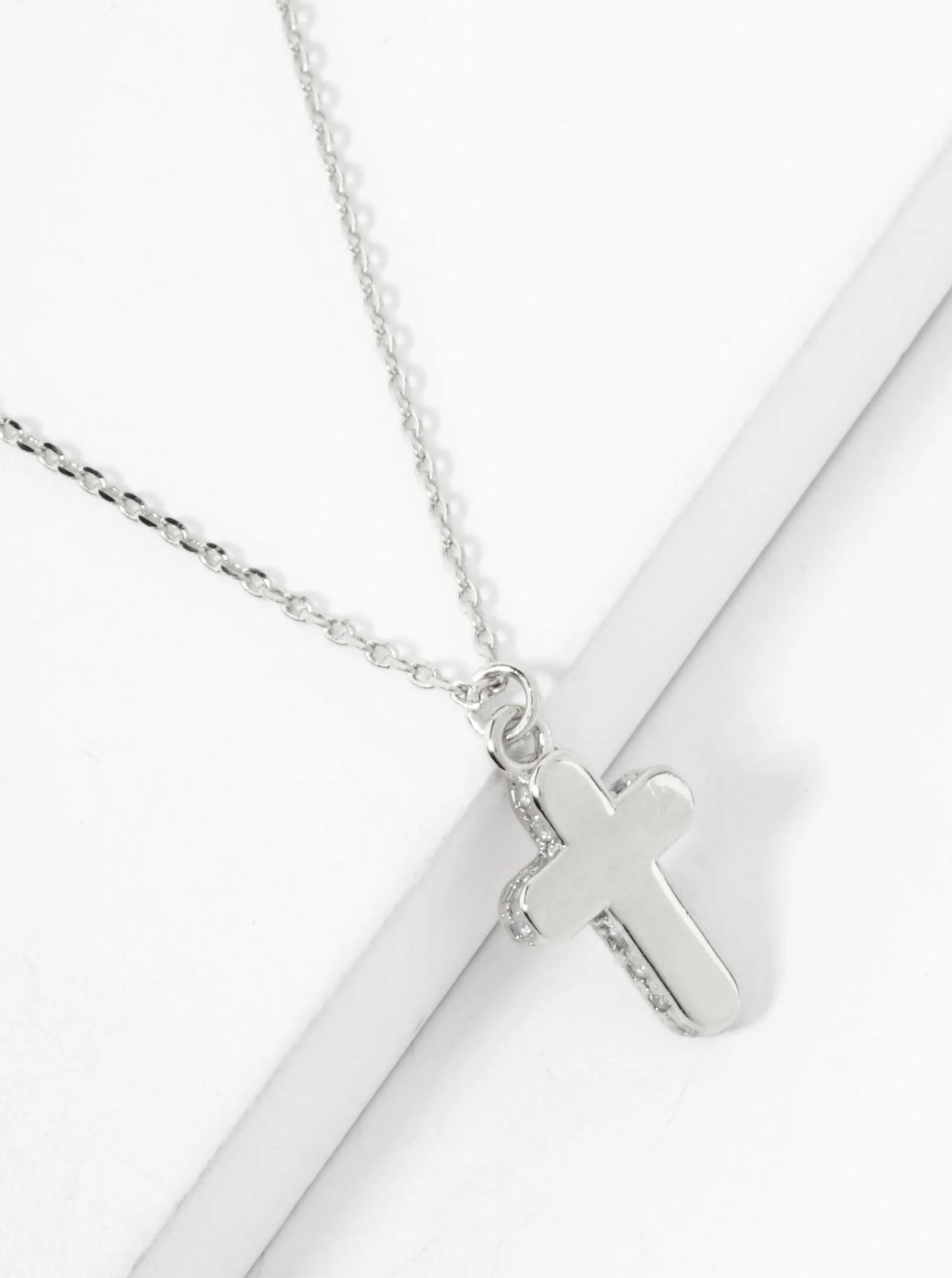 Religious-Theme Cross CZ-Stones Set-on-the-Sides Pendant Hypoallergenic 18K-Gold-Dipped Necklace