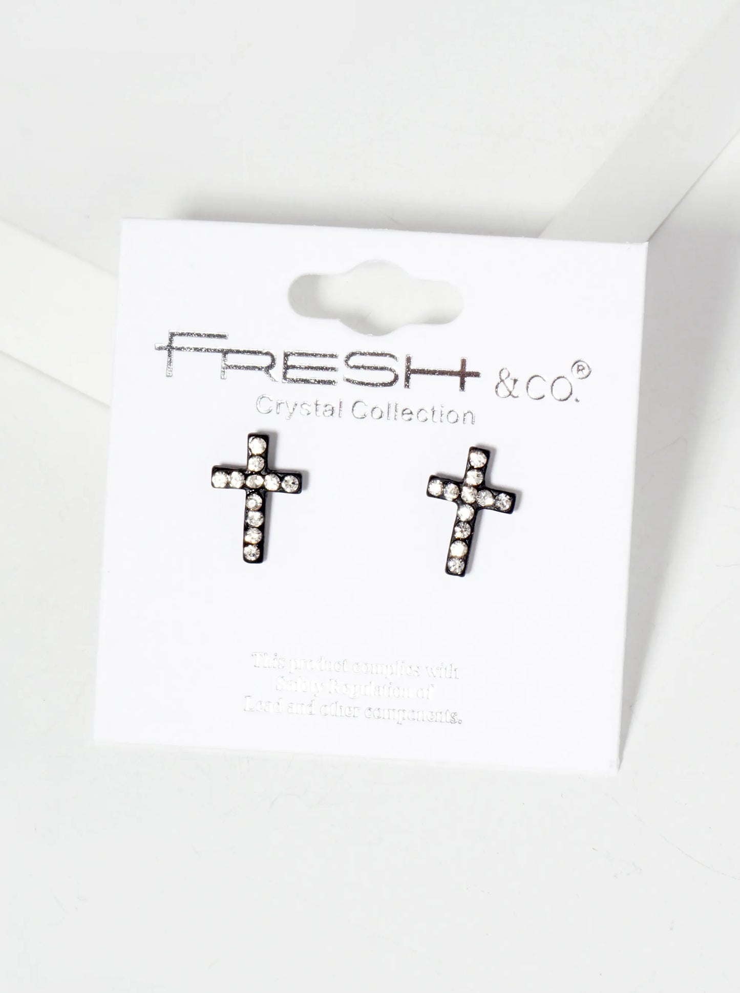 Religious-Theme Crystal-Pave 12mm Cross Stud Earrings