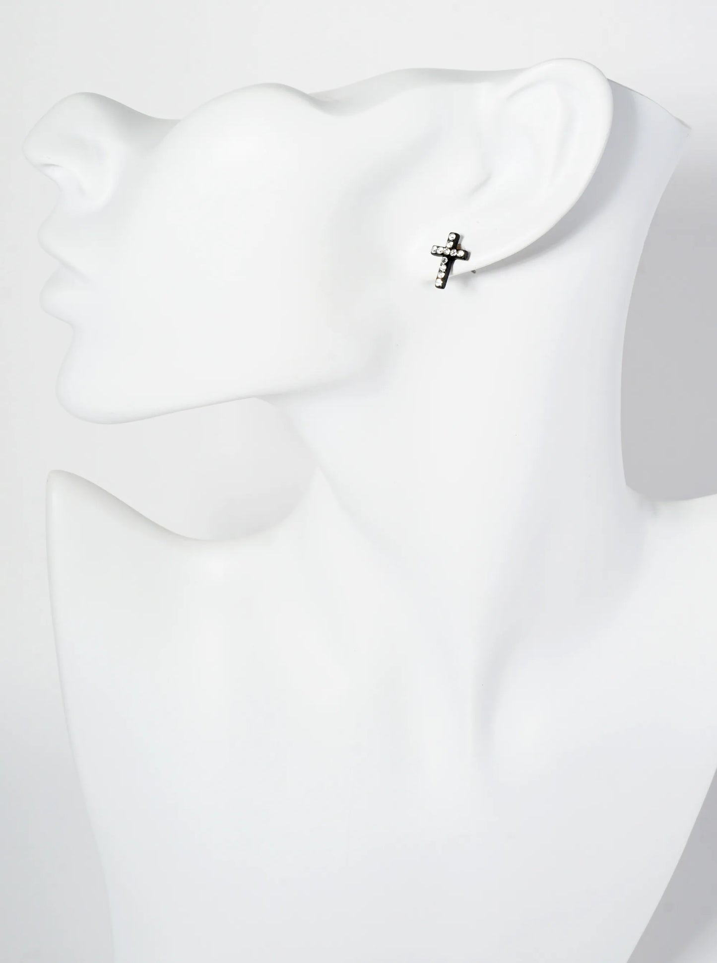 Religious-Theme Crystal-Pave 12mm Cross Stud Earrings