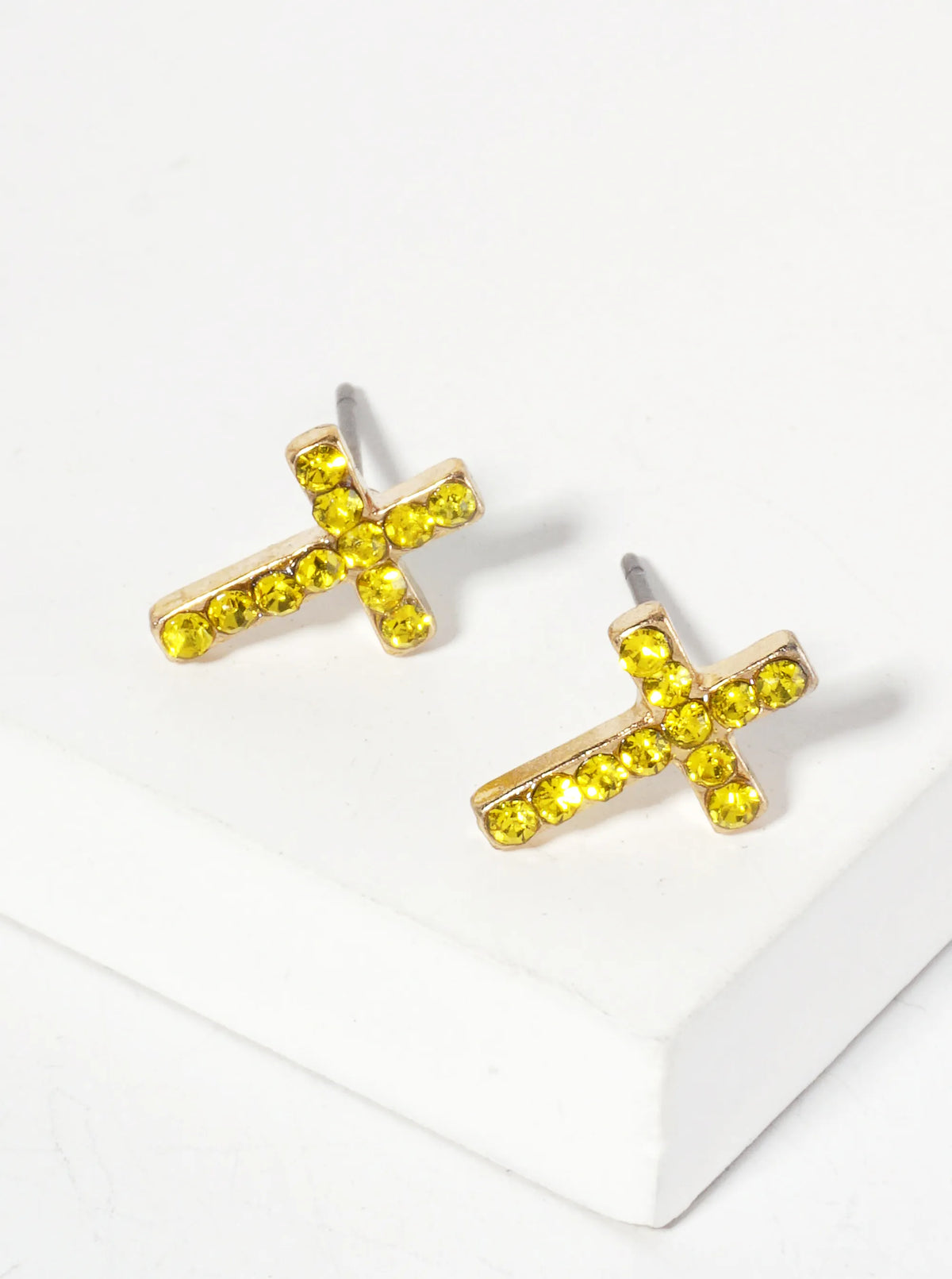 Religious-Theme Crystal-Pave 12mm Cross Stud Earrings