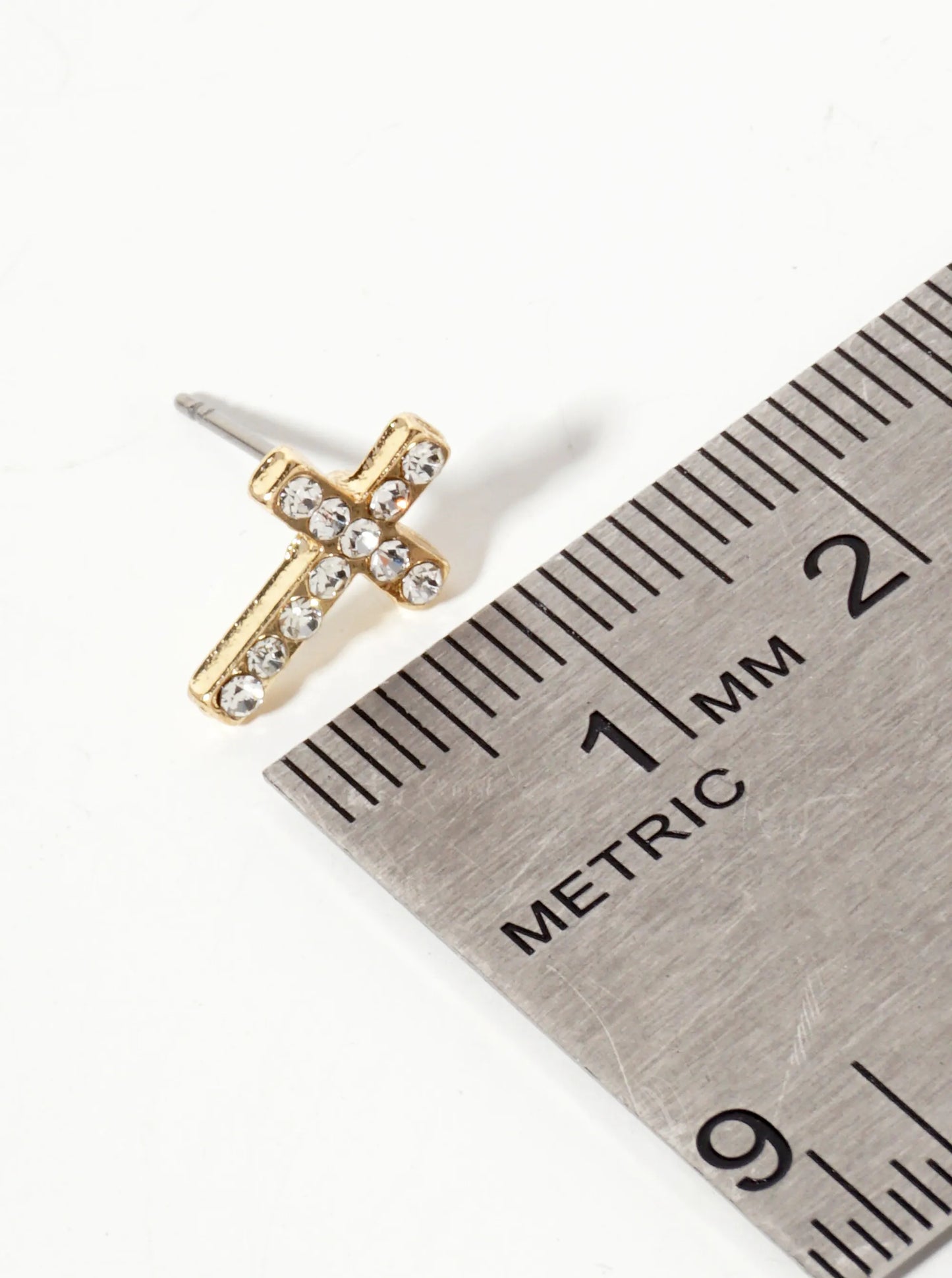 Religious-Theme Crystal-Pave 12mm Cross Stud Earrings