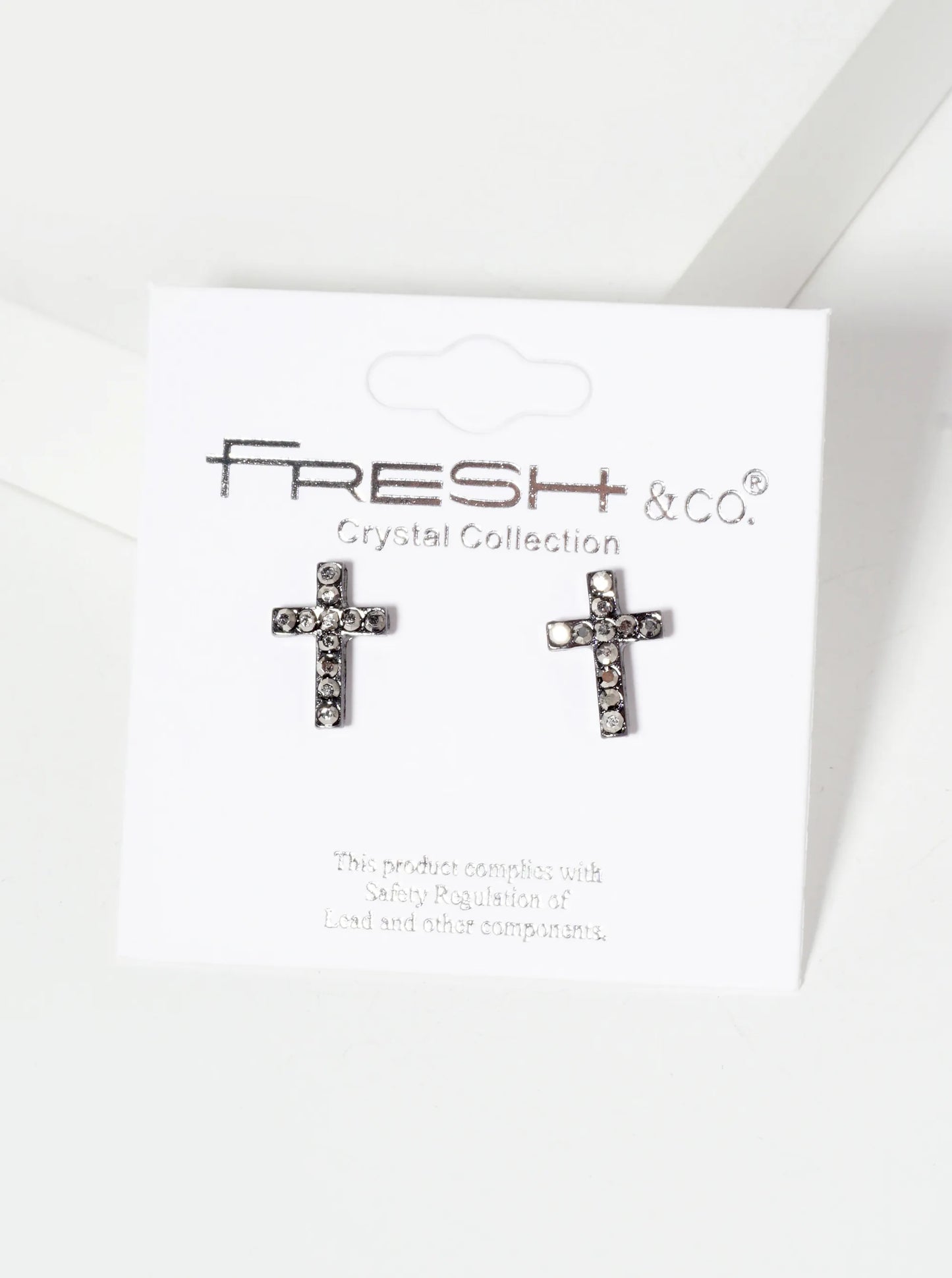 Religious-Theme Crystal-Pave 12mm Cross Stud Earrings