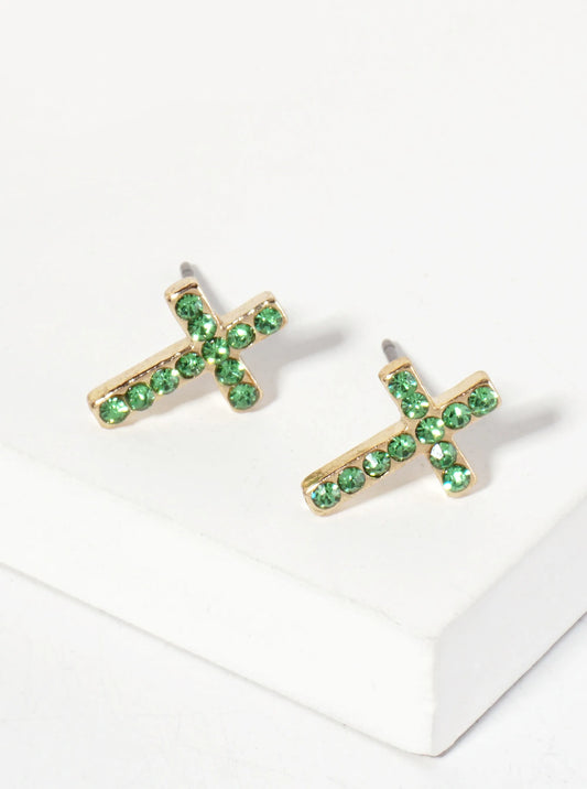Religious-Theme Crystal-Pave 12mm Cross Stud Earrings