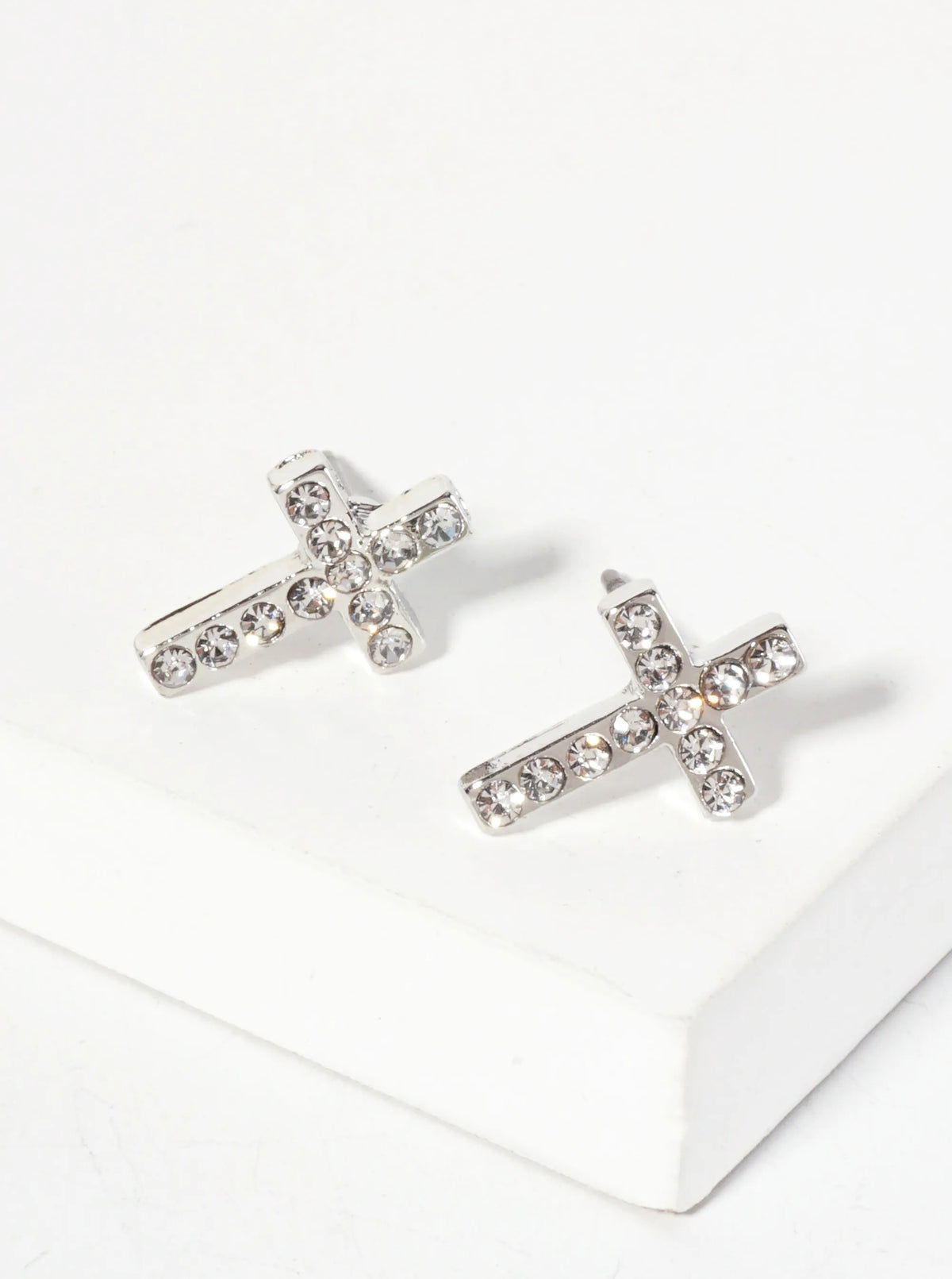 Religious-Theme Crystal-Pave 12mm Cross Stud Earrings