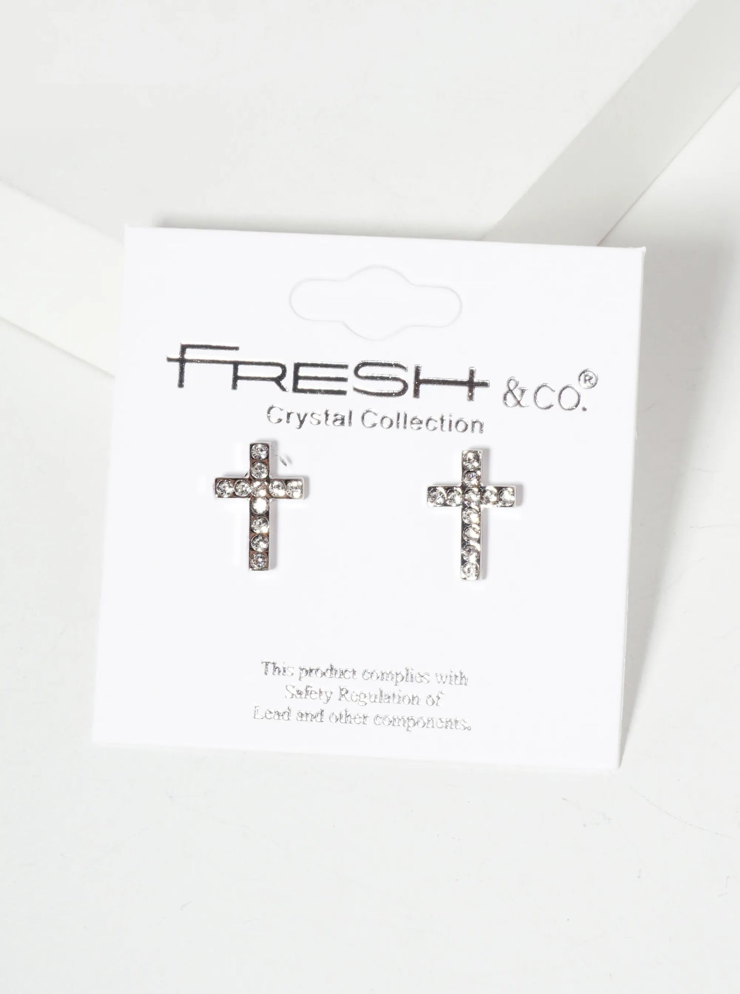 Religious-Theme Crystal-Pave 12mm Cross Stud Earrings