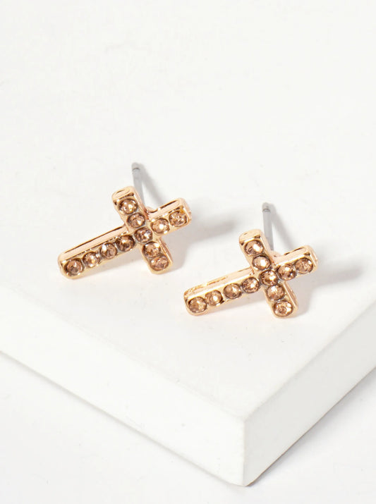 Religious-Theme Crystal-Pave 12mm Cross Stud Earrings