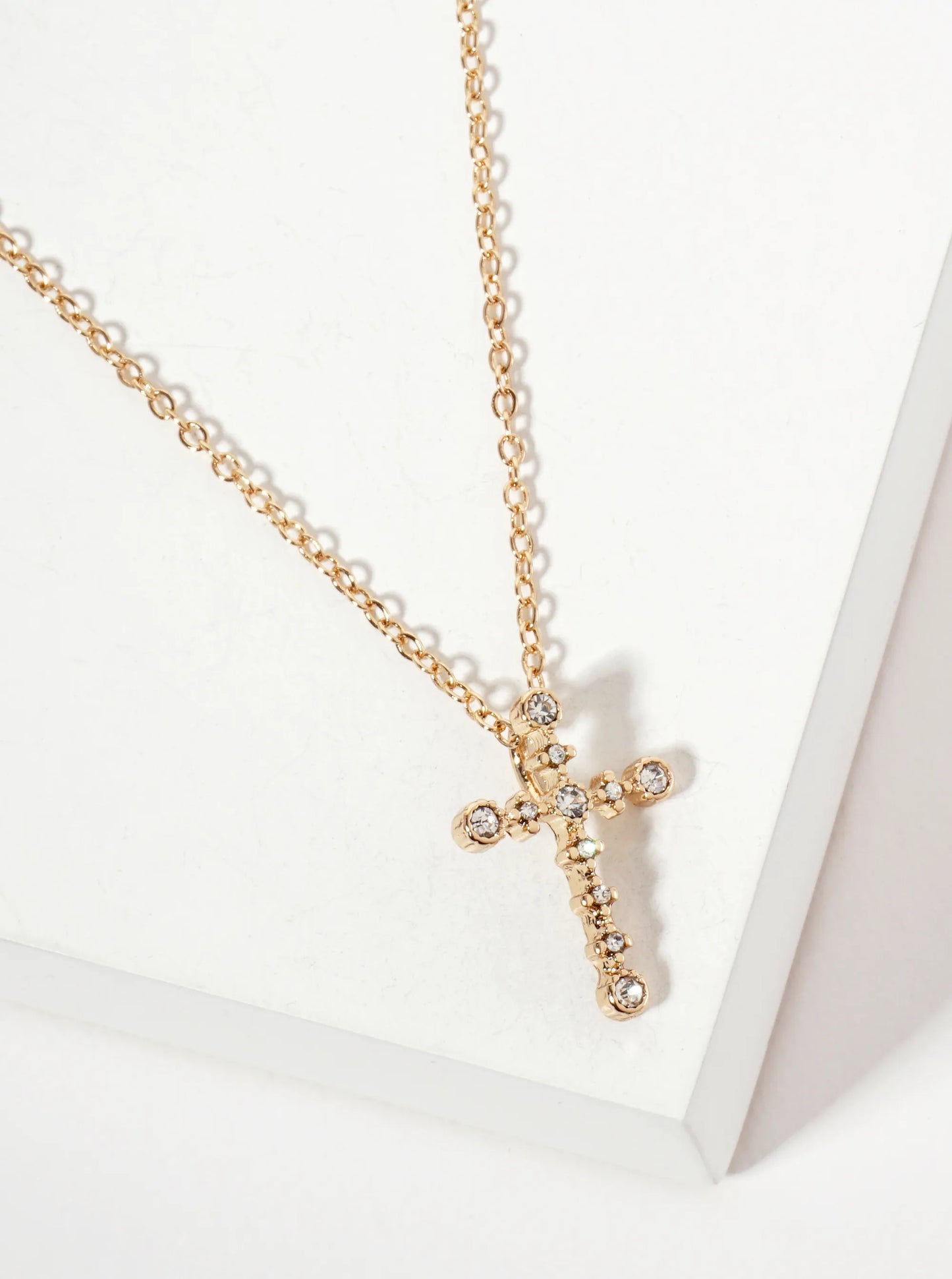 Religious-Theme Crystal-Pave 19mm Cross Pendant Necklace