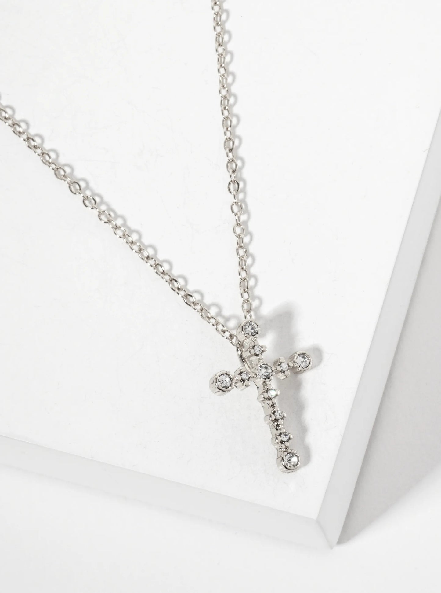 Religious-Theme Crystal-Pave 19mm Cross Pendant Necklace