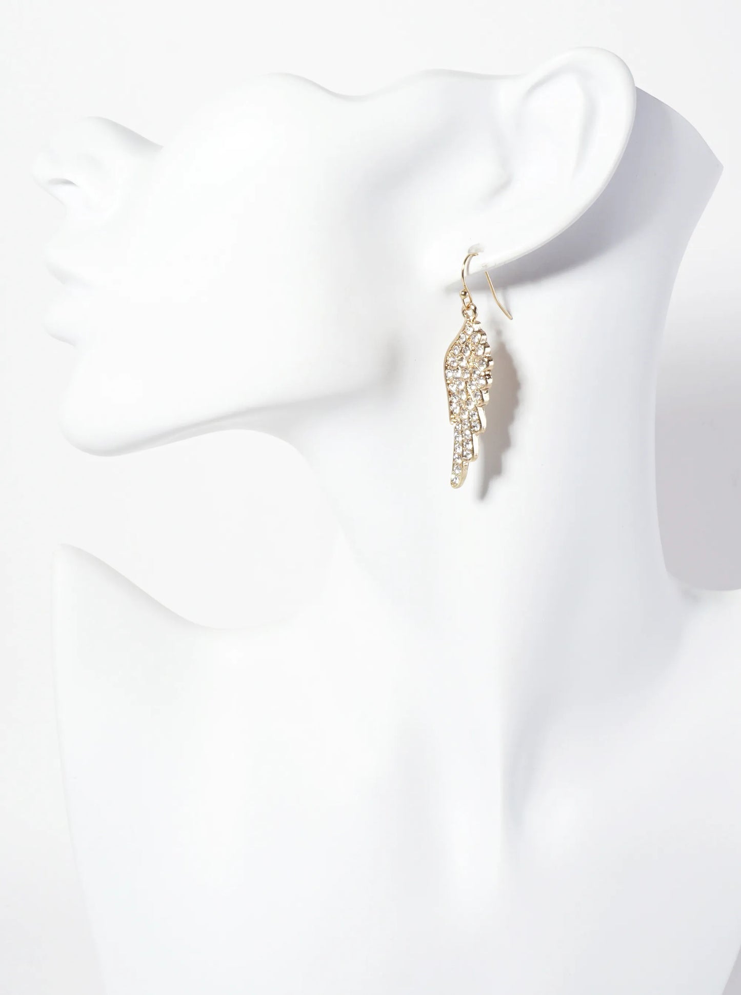 Religious-Theme Crystal-Pave Symmetrical Angel-Wings Drop Earrings