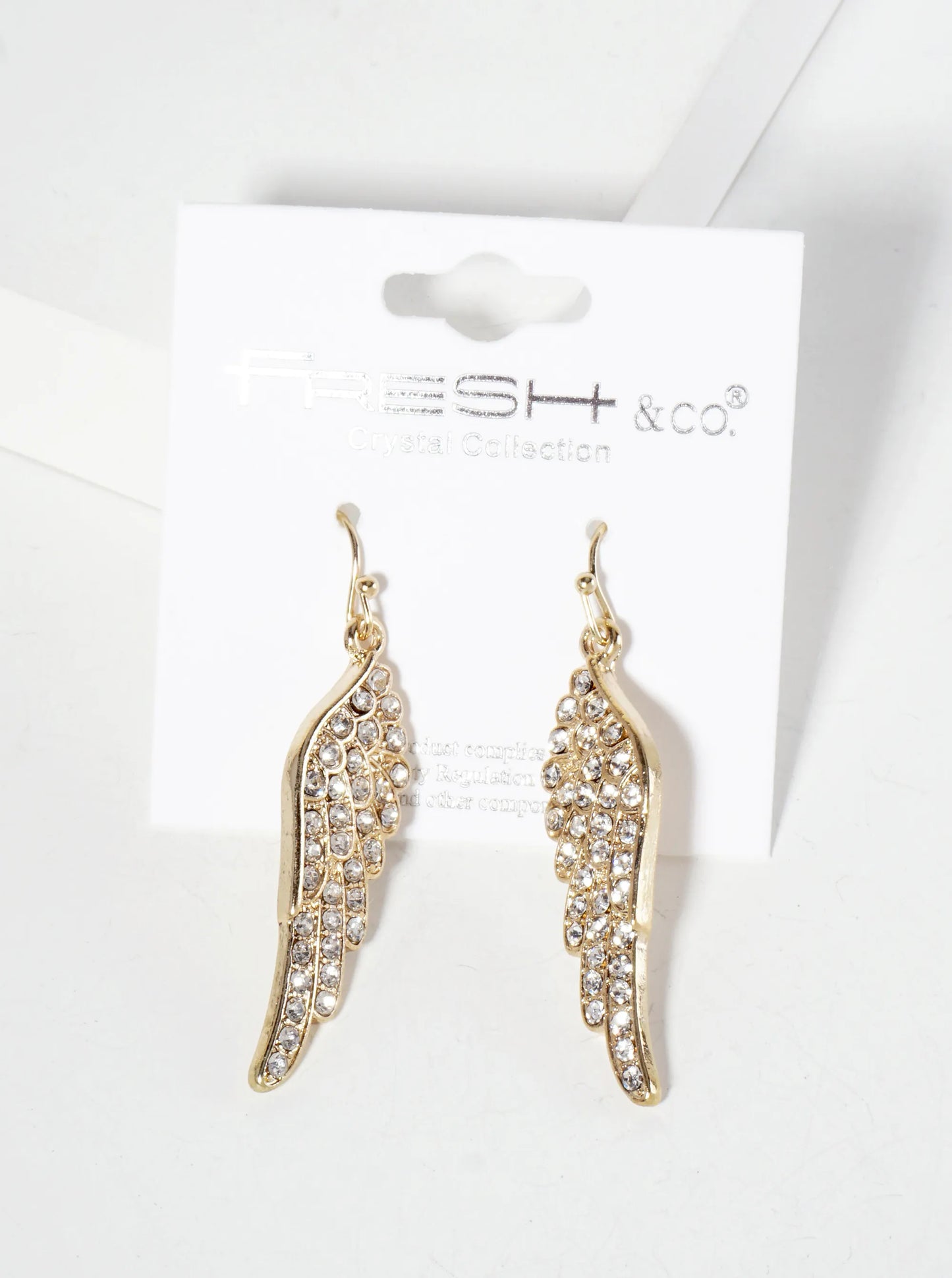 Religious-Theme Crystal-Pave Symmetrical Angel-Wings Drop Earrings