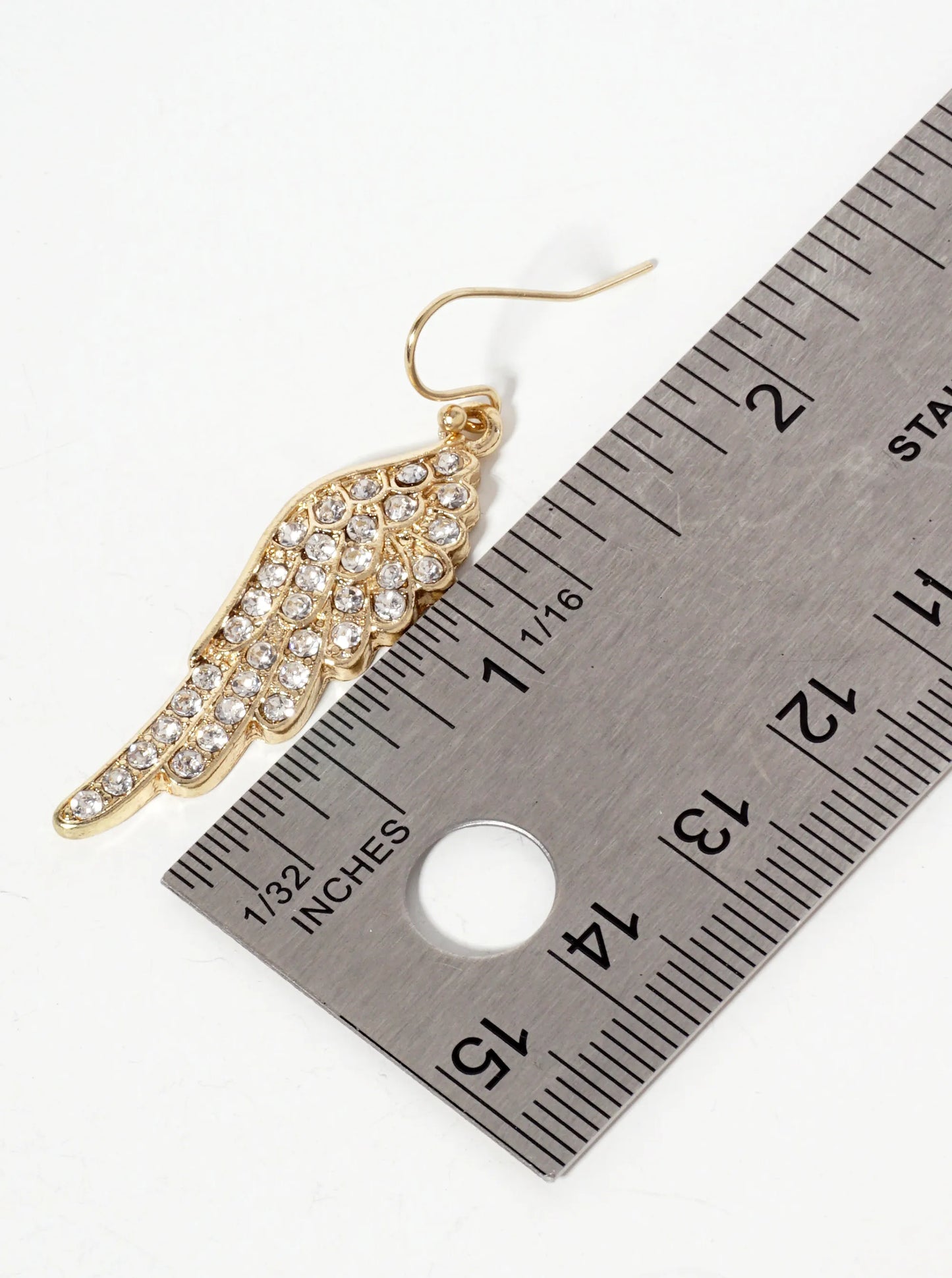 Religious-Theme Crystal-Pave Symmetrical Angel-Wings Drop Earrings