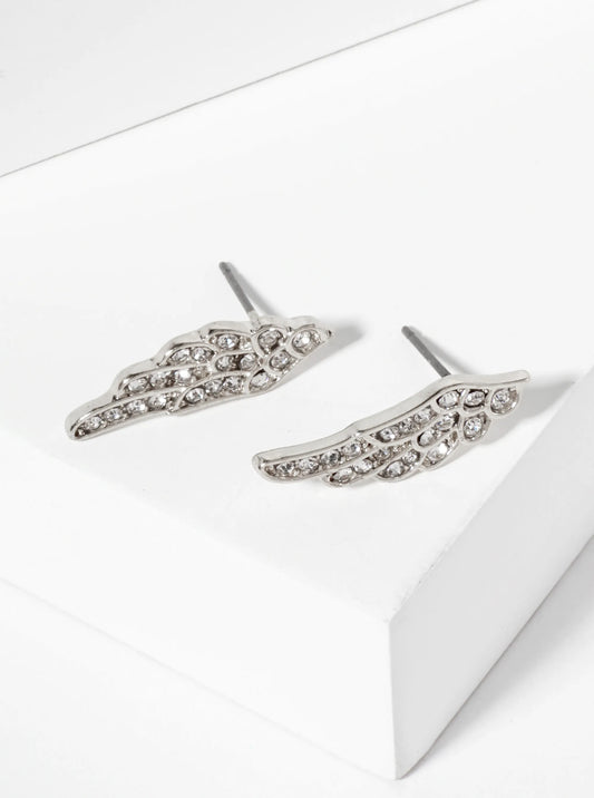 Religious-Theme Crystal-Pave Symmetrical Angel Wings Stud Earrings