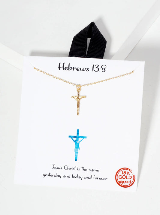 Religious-Theme Hebrews 13:8 18K-Gold-Dipped Cross Pendant Necklace