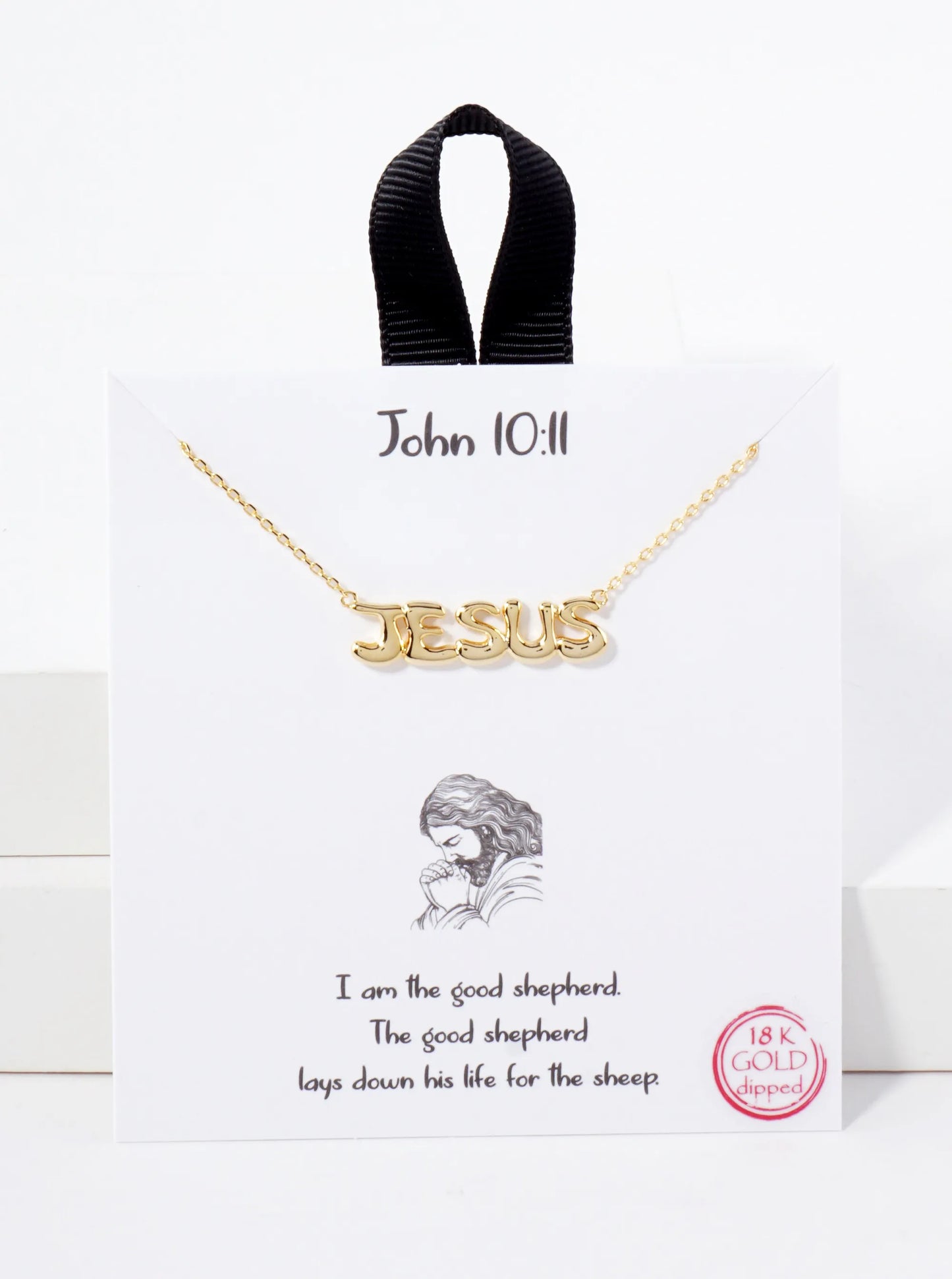 Religious-Theme John 10 11 Polished Brass Jesus Word Pendant Hypoallergenic 18K-Gold-Dipped Necklace