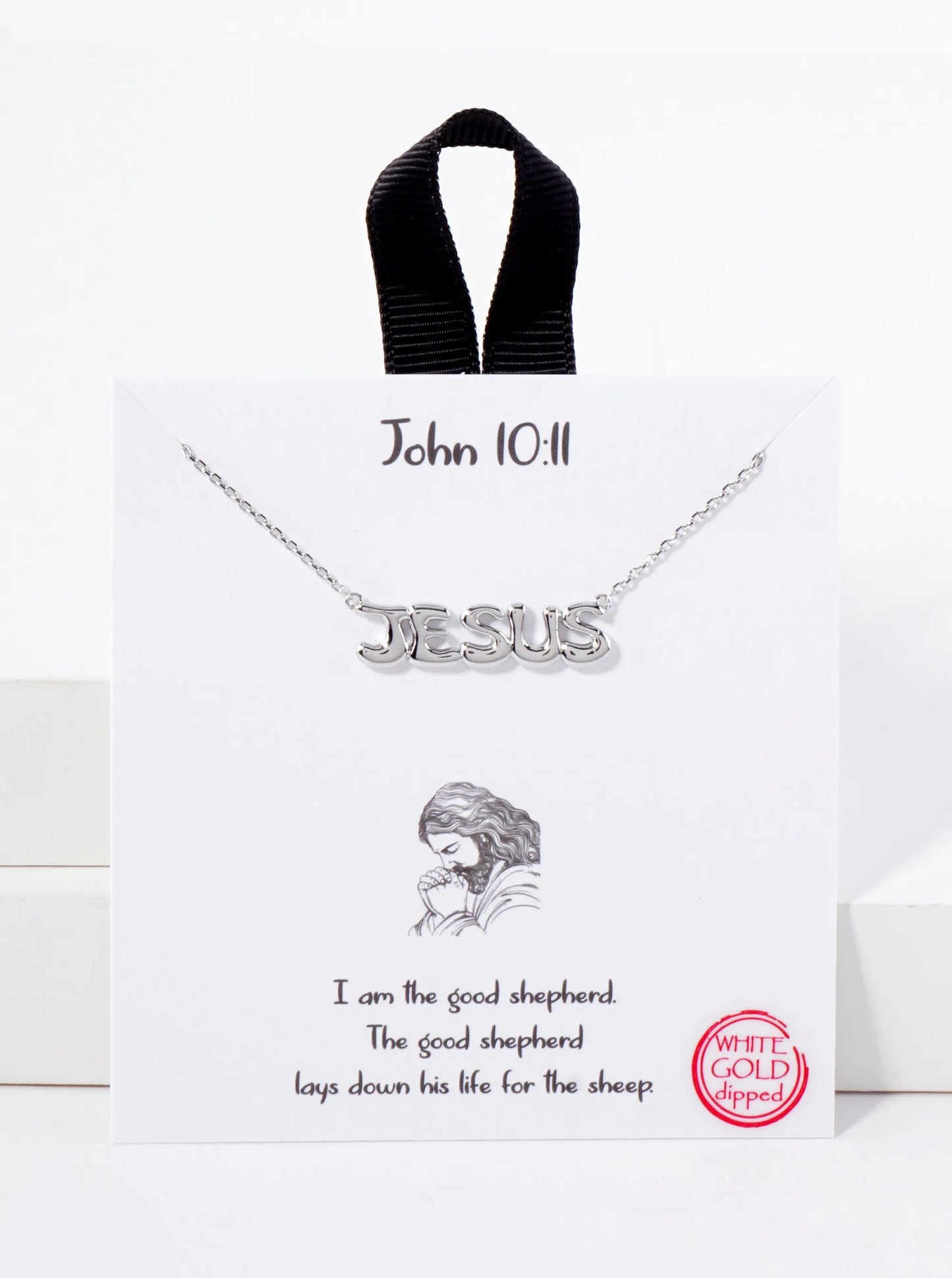 Religious-Theme John 10 11 Polished Brass Jesus Word Pendant Hypoallergenic 18K-Gold-Dipped Necklace