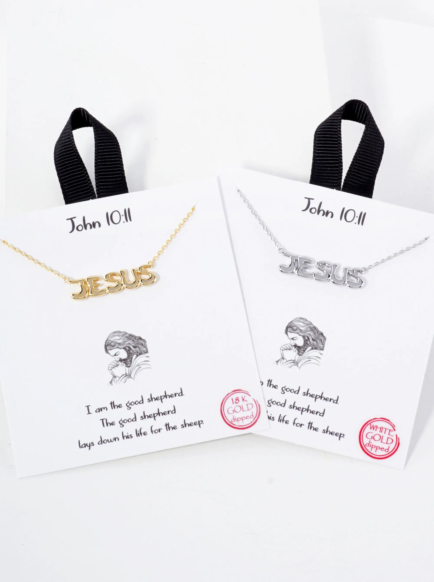 Religious-Theme John 10 11 Polished Brass Jesus Word Pendant Hypoallergenic 18K-Gold-Dipped Necklace