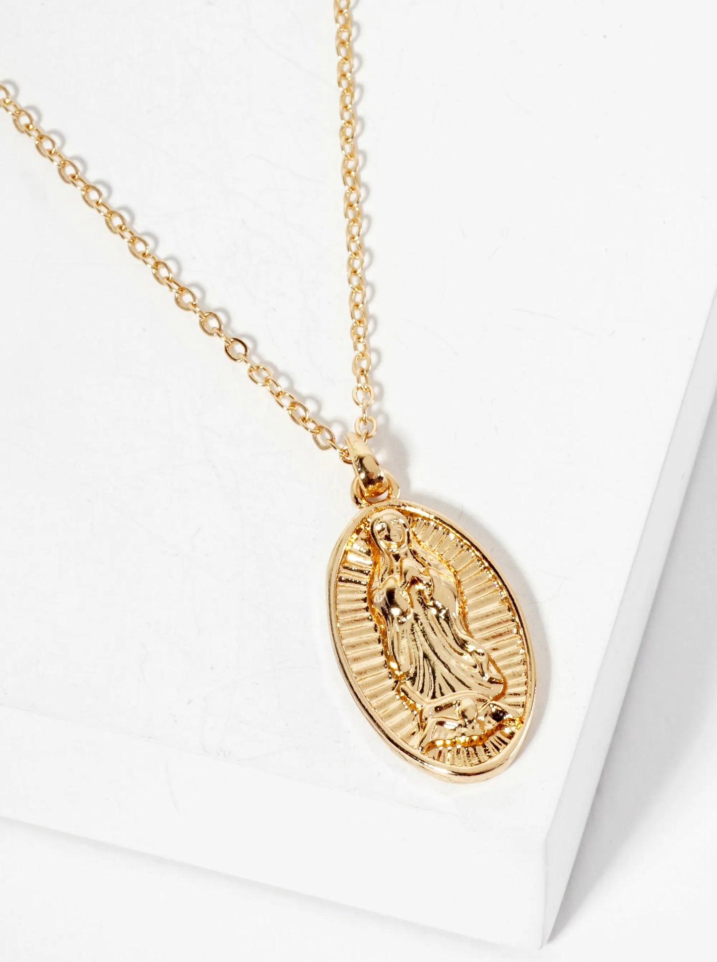 Religious-Theme Oval-Shape Miraculous Mary Medal Pendant Necklace