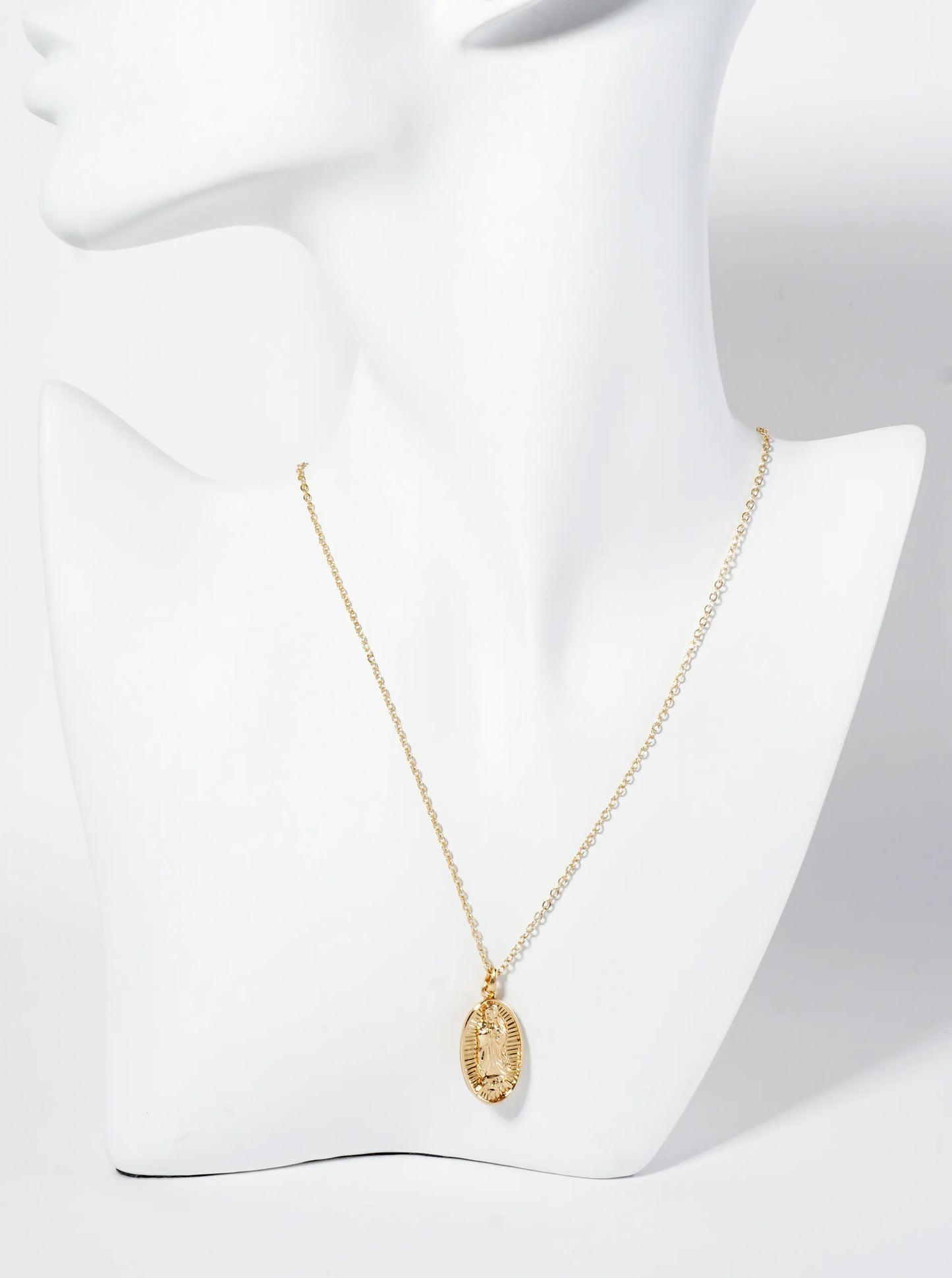 Religious-Theme Oval-Shape Miraculous Mary Medal Pendant Necklace