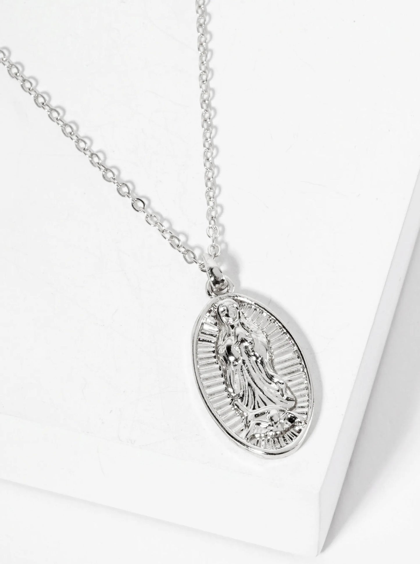 Religious-Theme Oval-Shape Miraculous Mary Medal Pendant Necklace