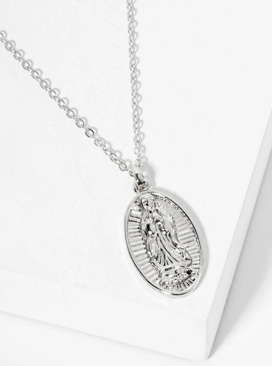 Religious-Theme Oval-Shape Miraculous Mary Medal Pendant Necklace