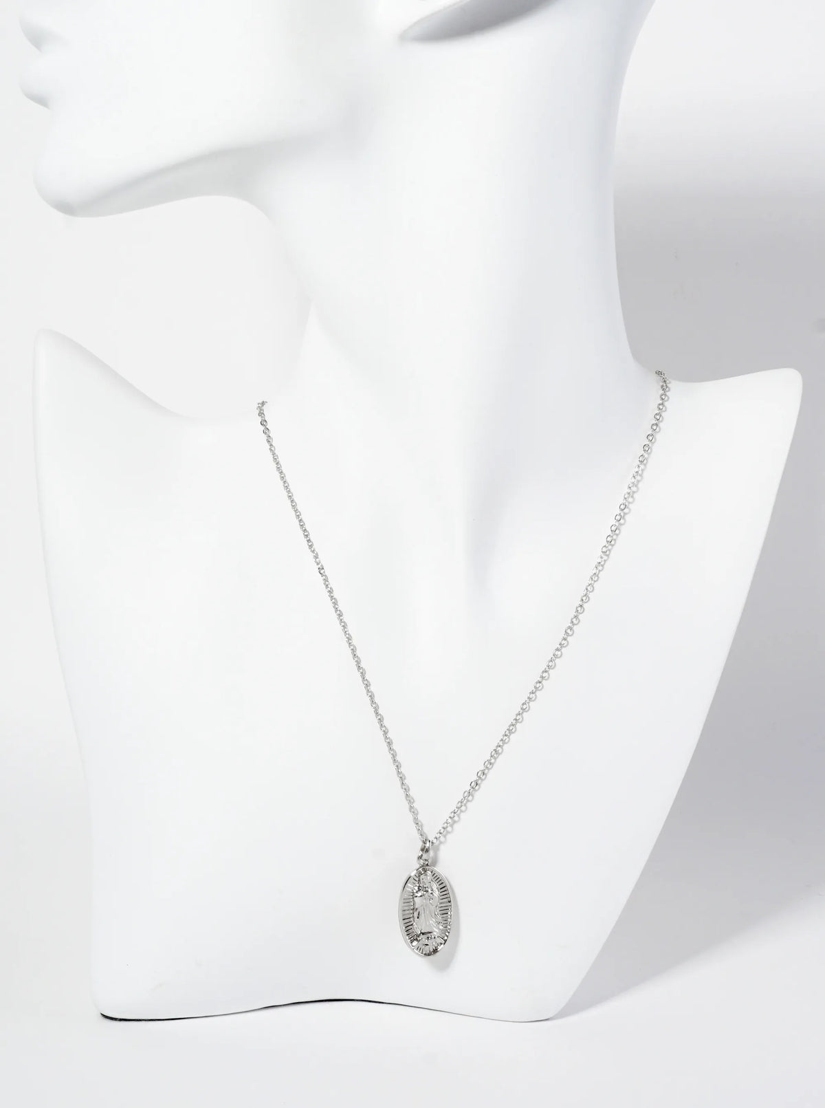 Religious-Theme Oval-Shape Miraculous Mary Medal Pendant Necklace