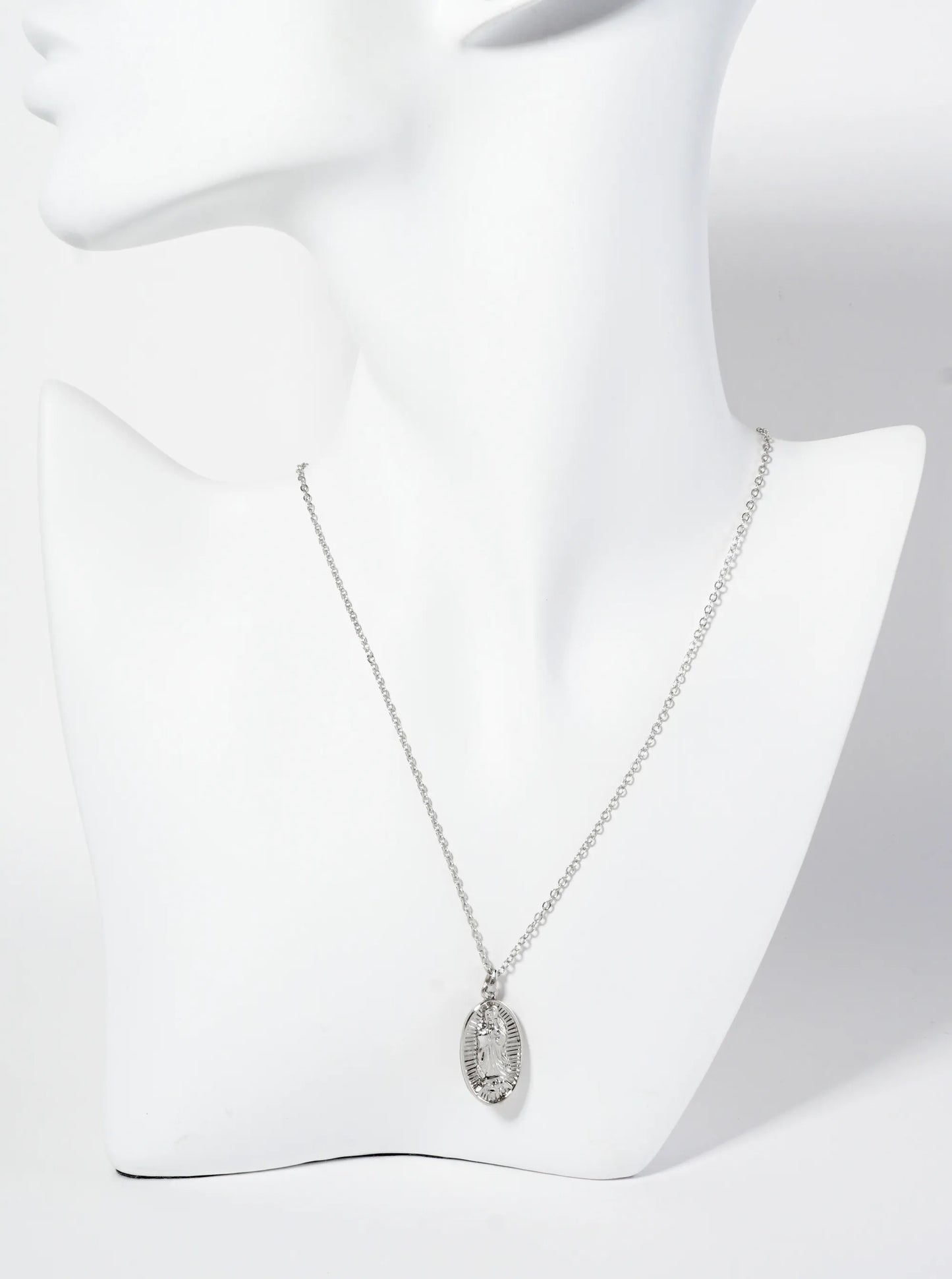 Religious-Theme Oval-Shape Miraculous Mary Medal Pendant Necklace