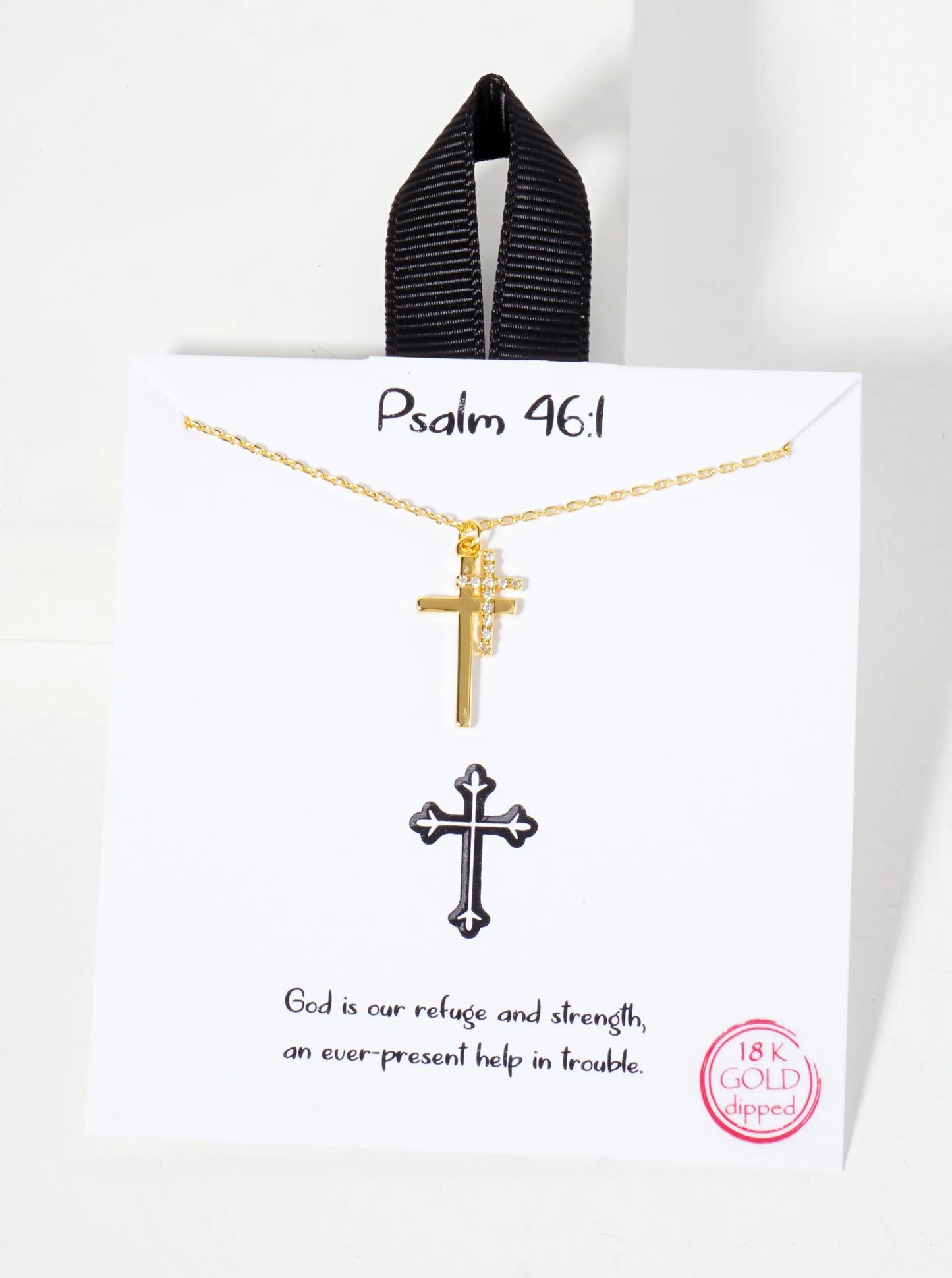 Religious-Theme Pave-Set Cubic-Zirconia Double Cross Pendant 18K-Gold-Dipped Necklace