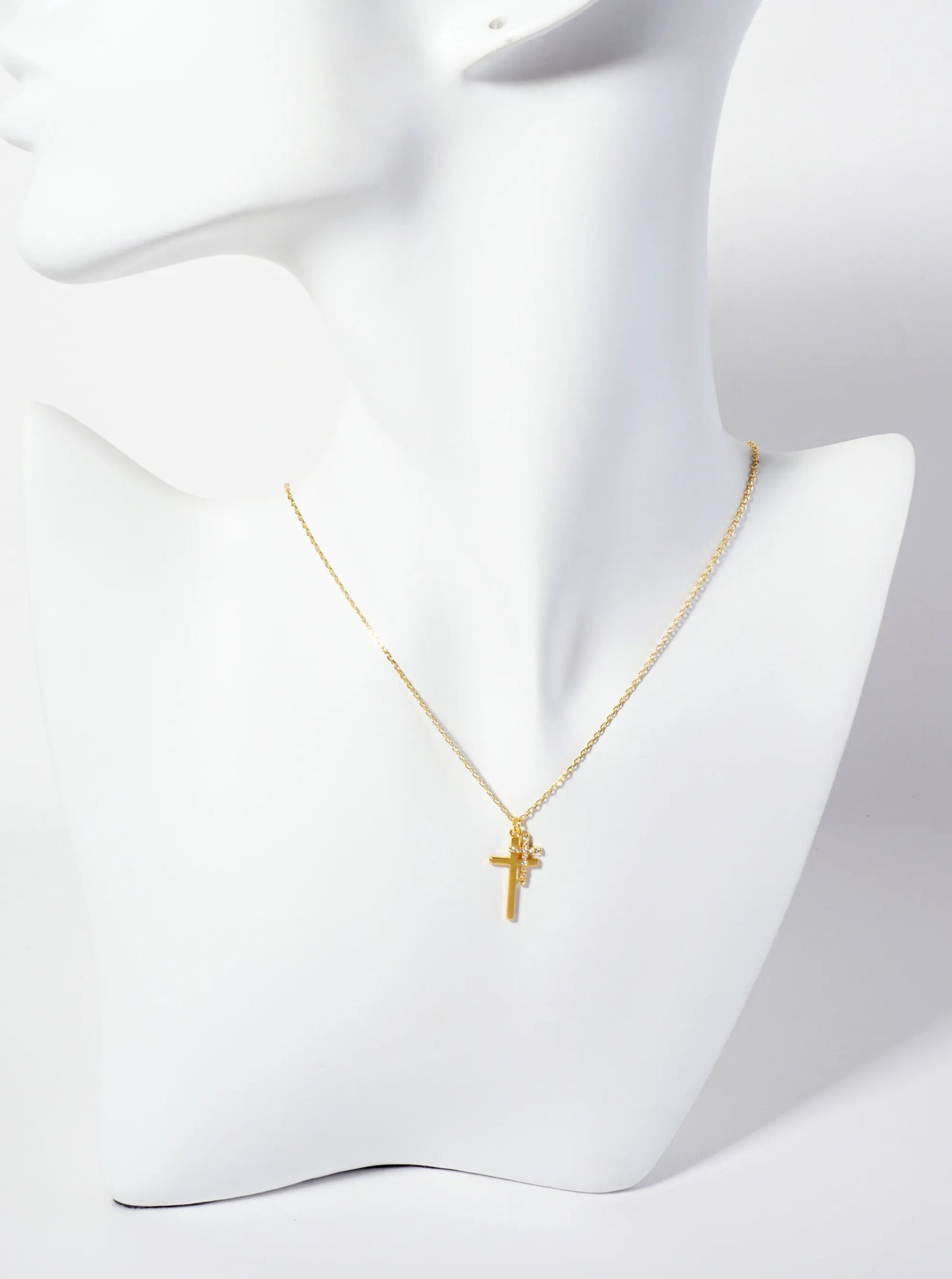Religious-Theme Pave-Set Cubic-Zirconia Double Cross Pendant 18K-Gold-Dipped Necklace